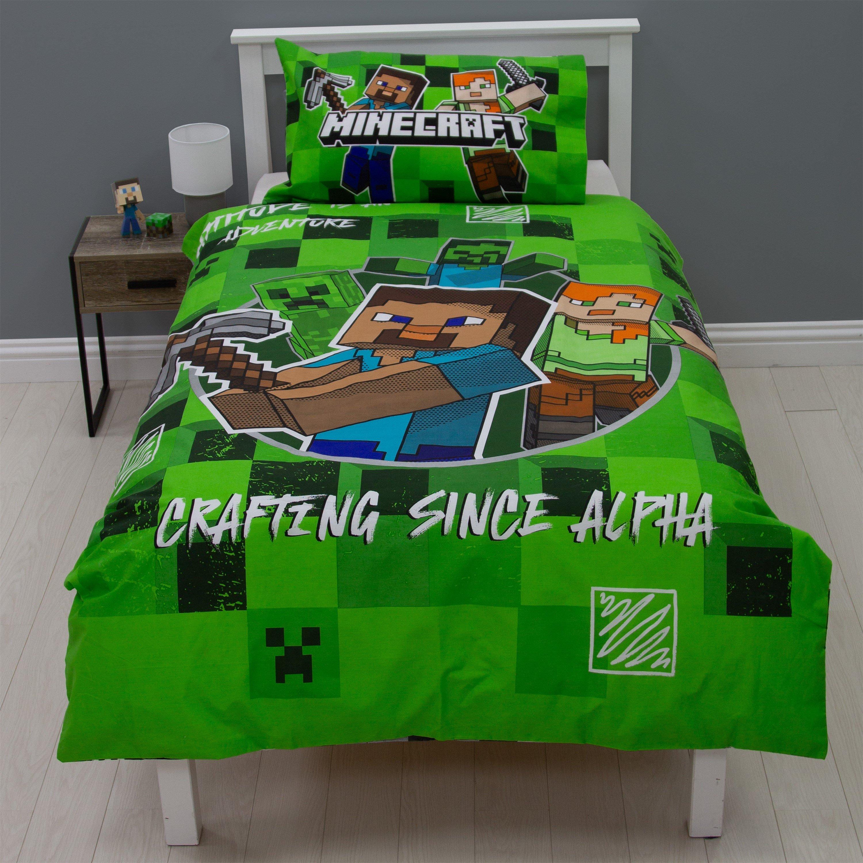 Green - Minecraft - Blockcheck Single Panel Duvet Set - 1