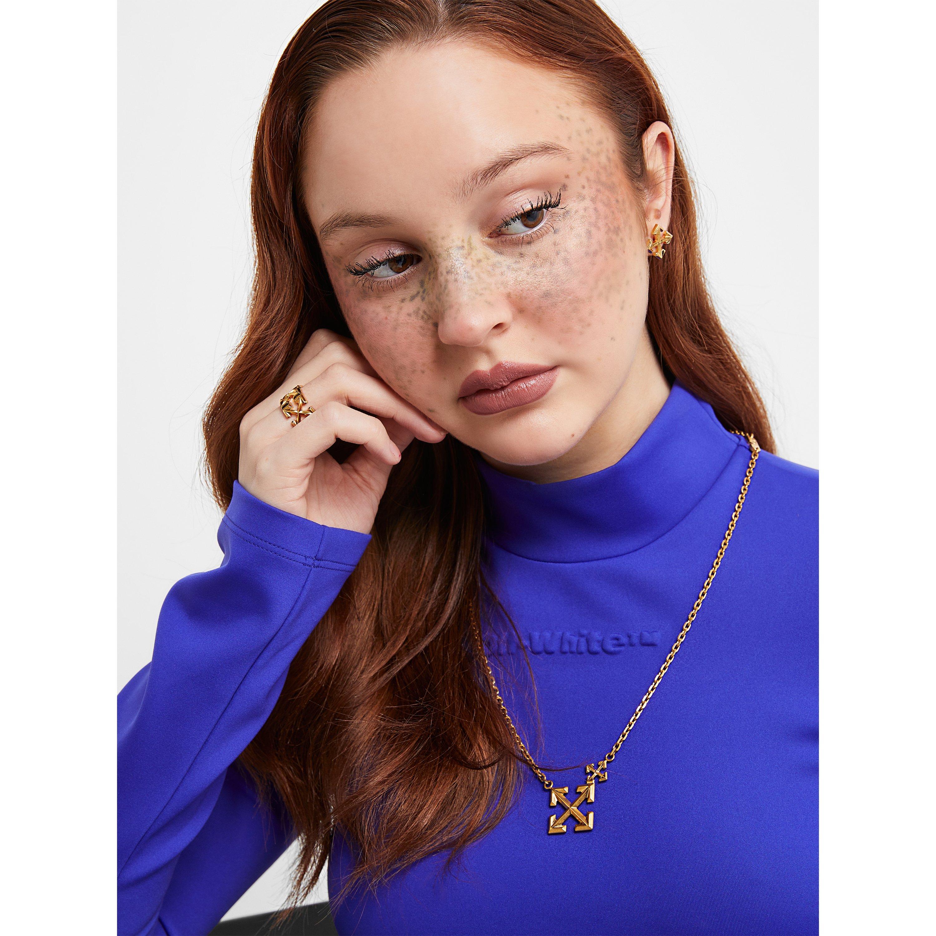 Goud 7600 - Off White - Women's Double Arrow Cross Design Necklace - 2