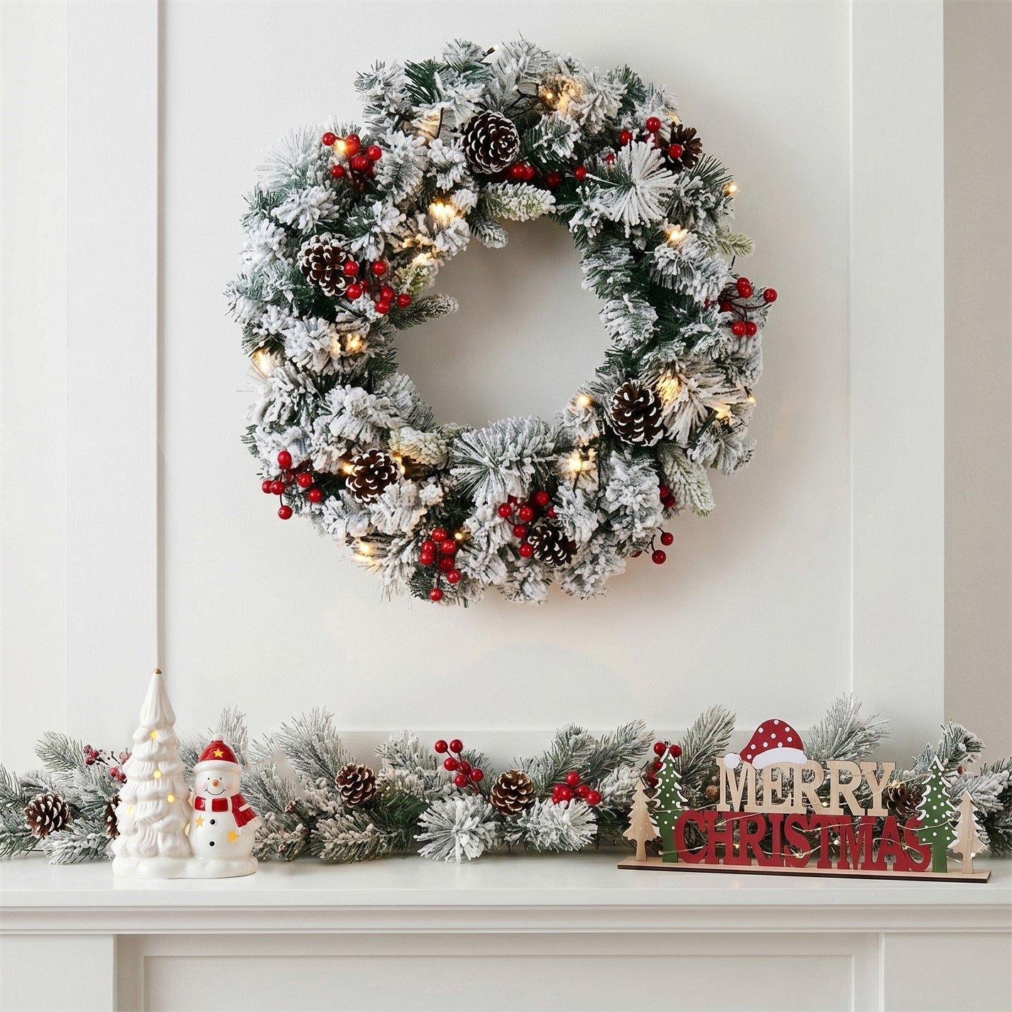 Snow Flock - The Spirit Of Christmas - Light Up Snowy Wreath - 2