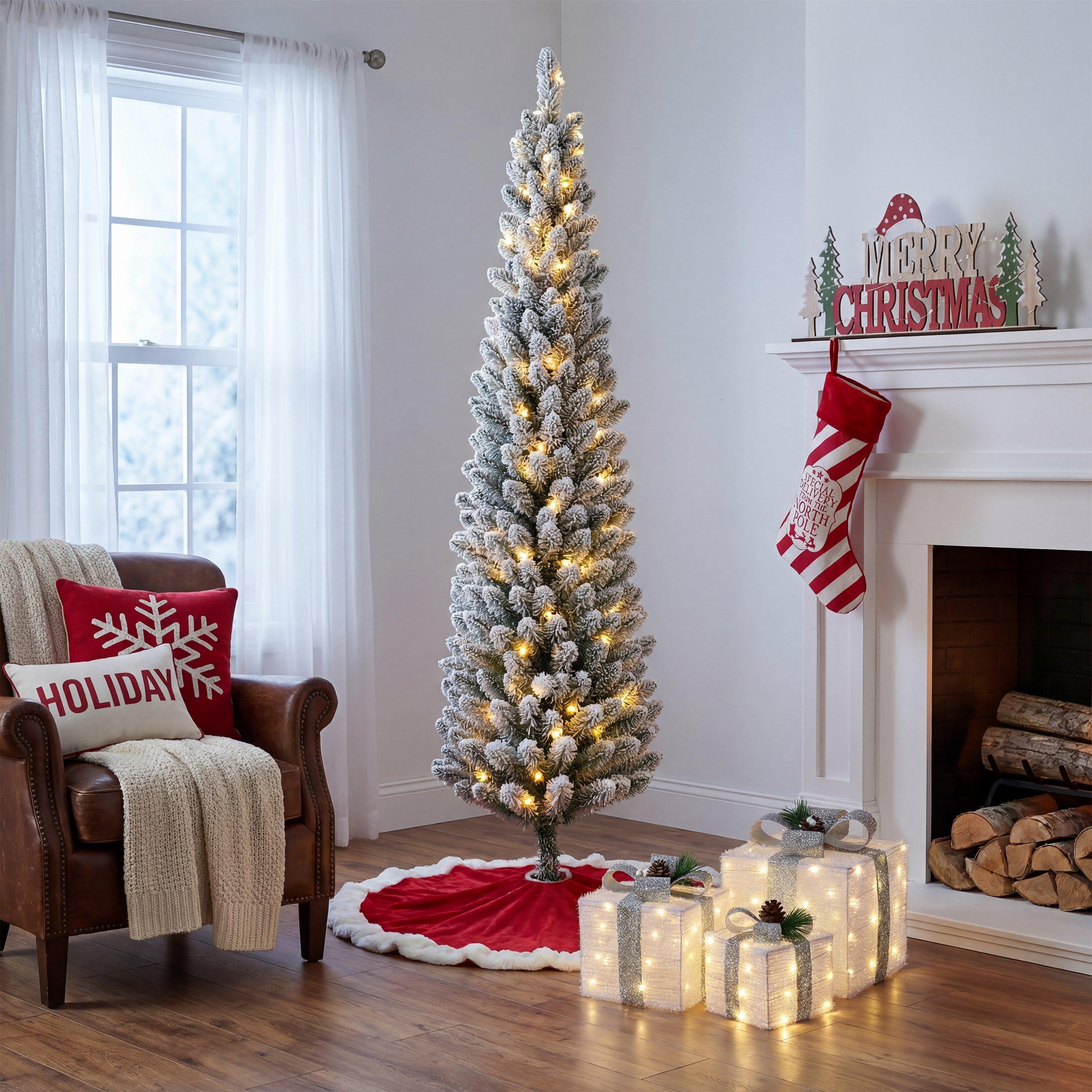 Snowy - The Spirit Of Christmas - 6ft Pre Lit Flocked Pencil Tree - 1