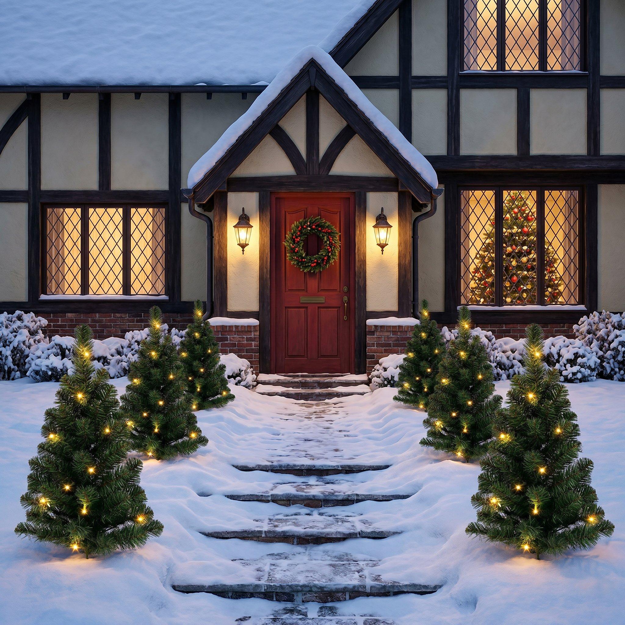 Green - The Spirit Of Christmas - 6 Piece Outdoor Light Up Path Trees - 1
