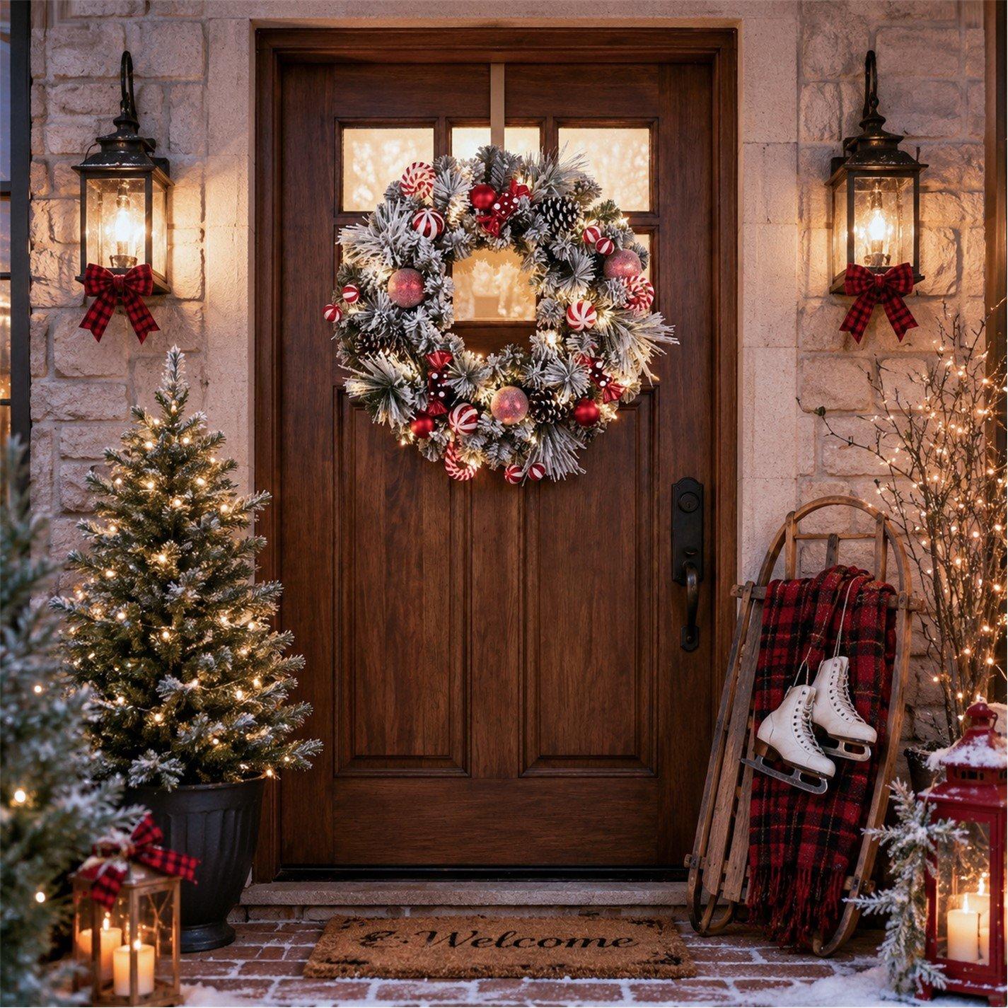 Candy Cane - The Spirit Of Christmas - 60CM Candy Cane Filled Snowy Wreath - 1