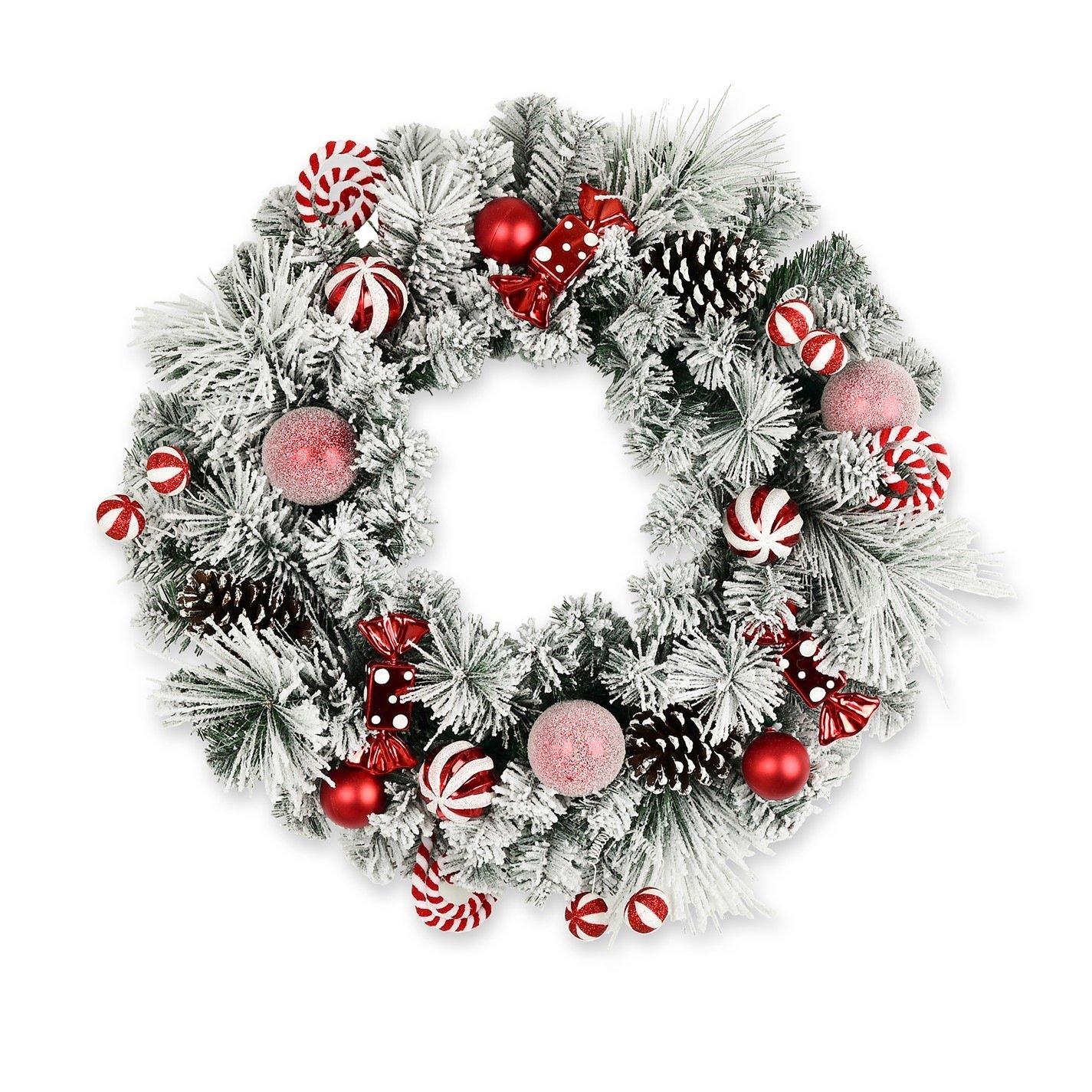 Candy Cane - The Spirit Of Christmas - 60CM Candy Cane Filled Snowy Wreath - 3