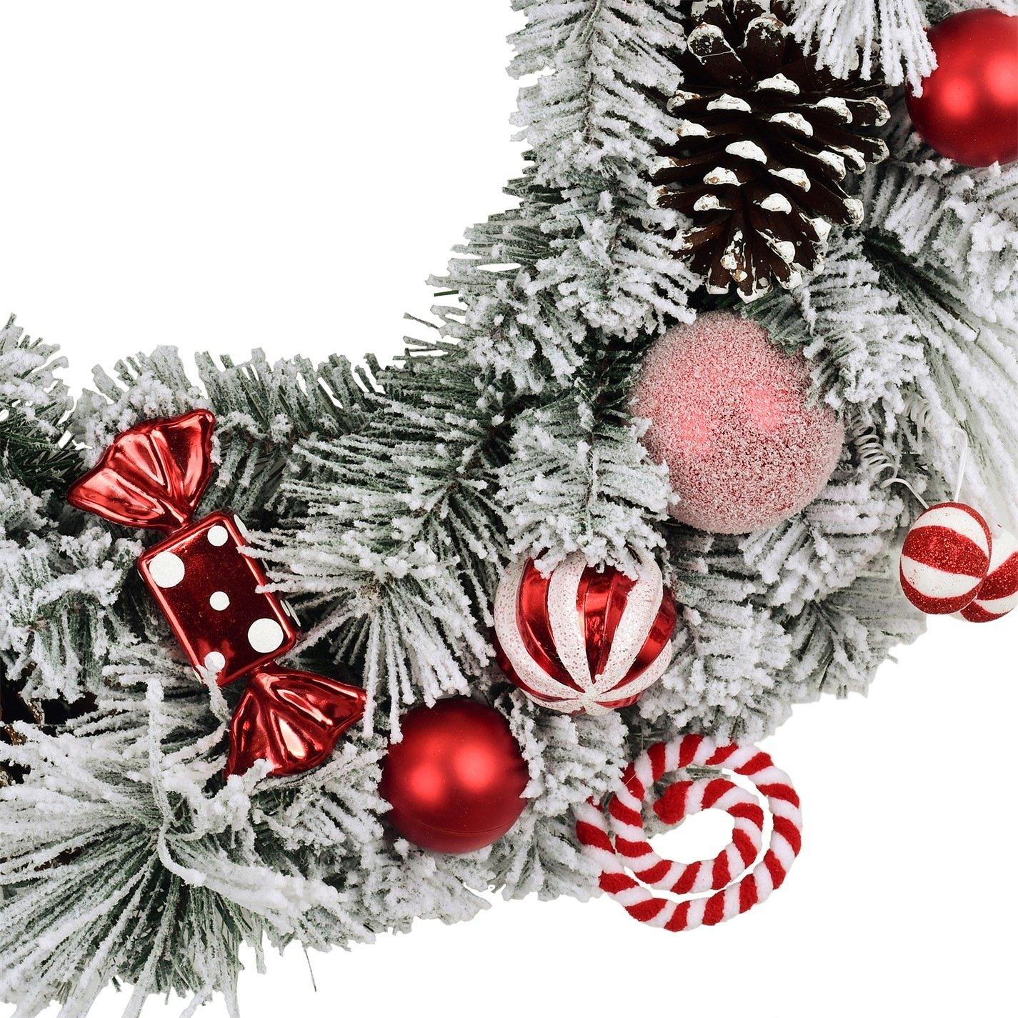 Candy Cane - The Spirit Of Christmas - 60CM Candy Cane Filled Snowy Wreath - 4