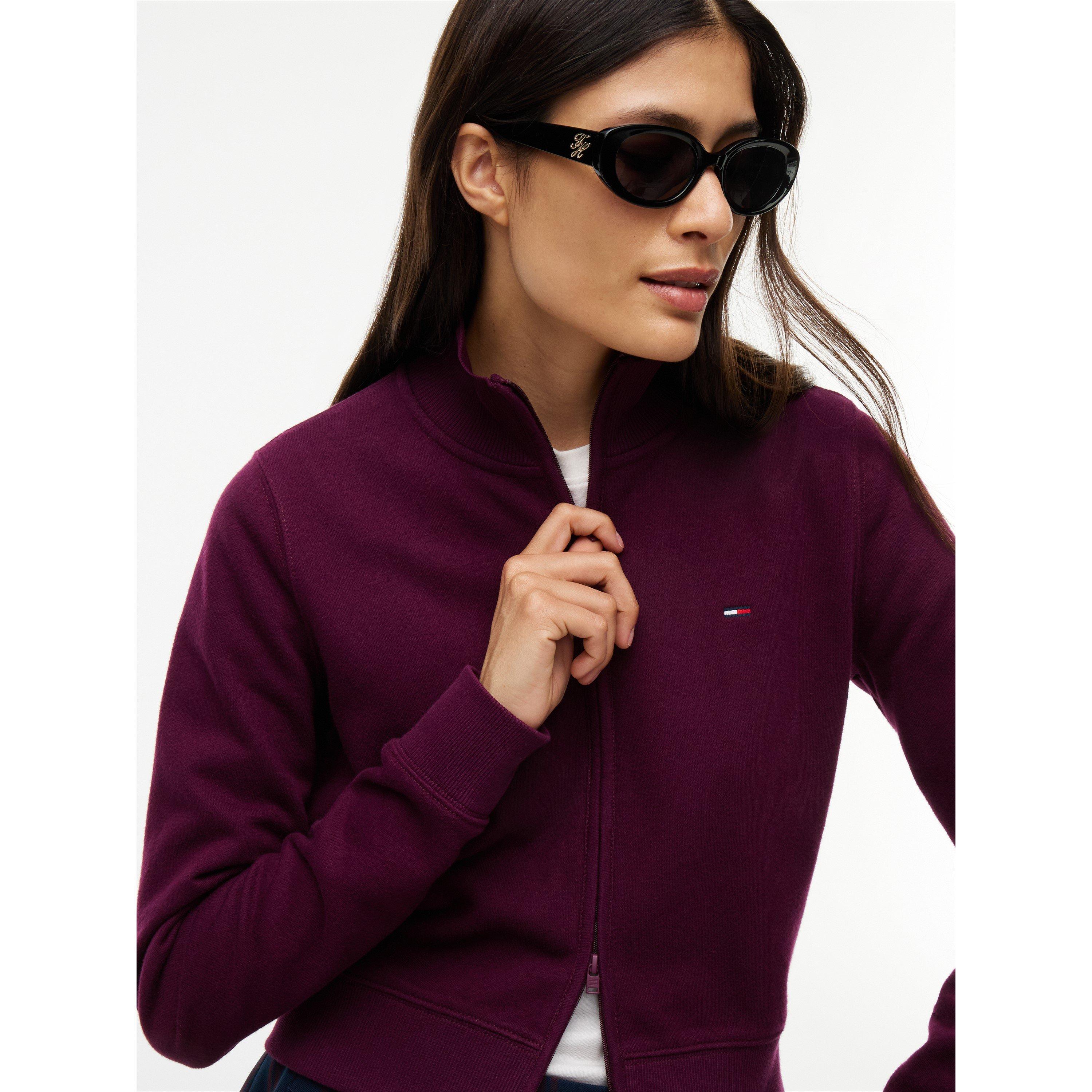 Calypso Berry - Tommy Jeans - Women's Essential Fitted Full-Zip Cotton Fleece - 3