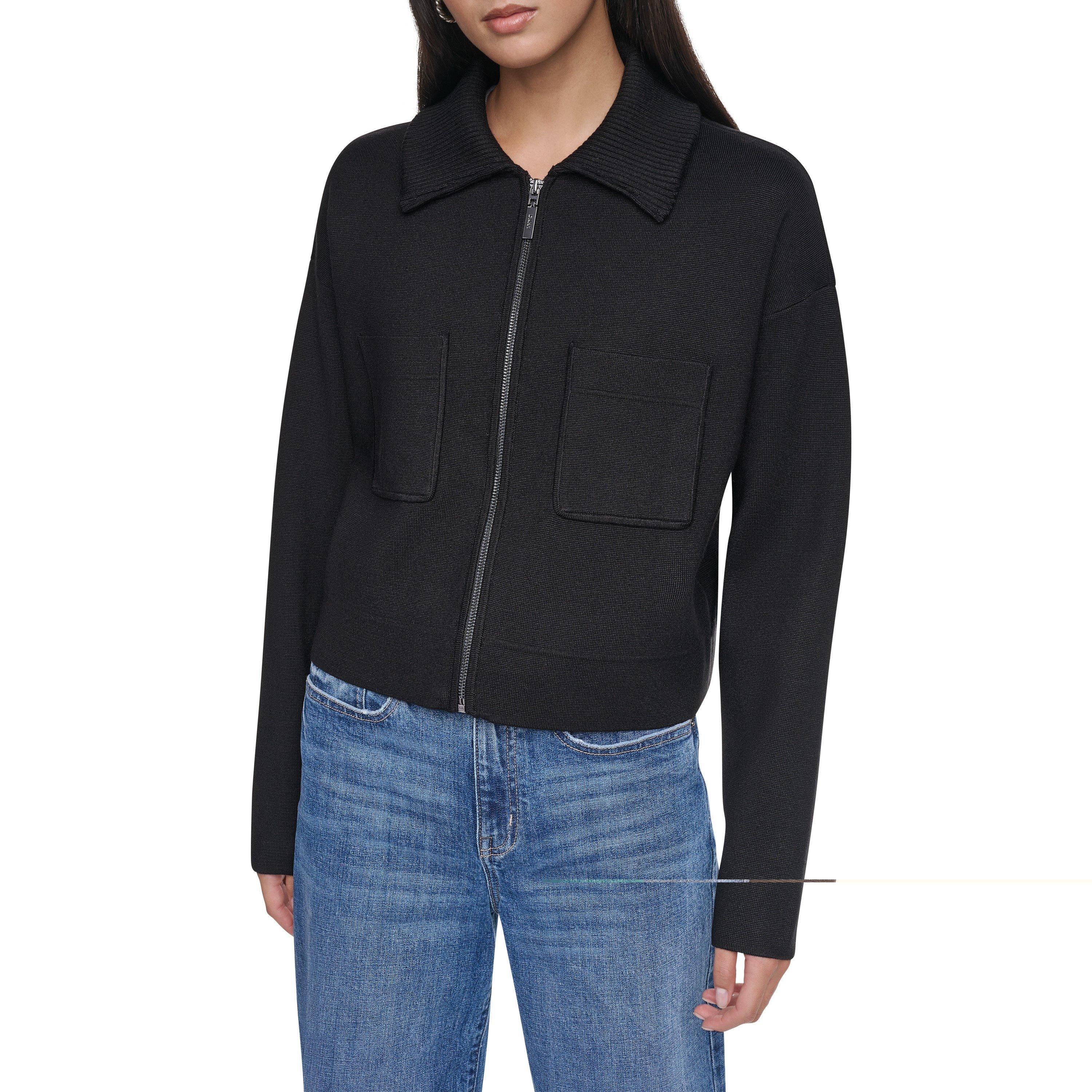 Black - DKNY - DKNY FZ Knit Jkt Ld64 - 1