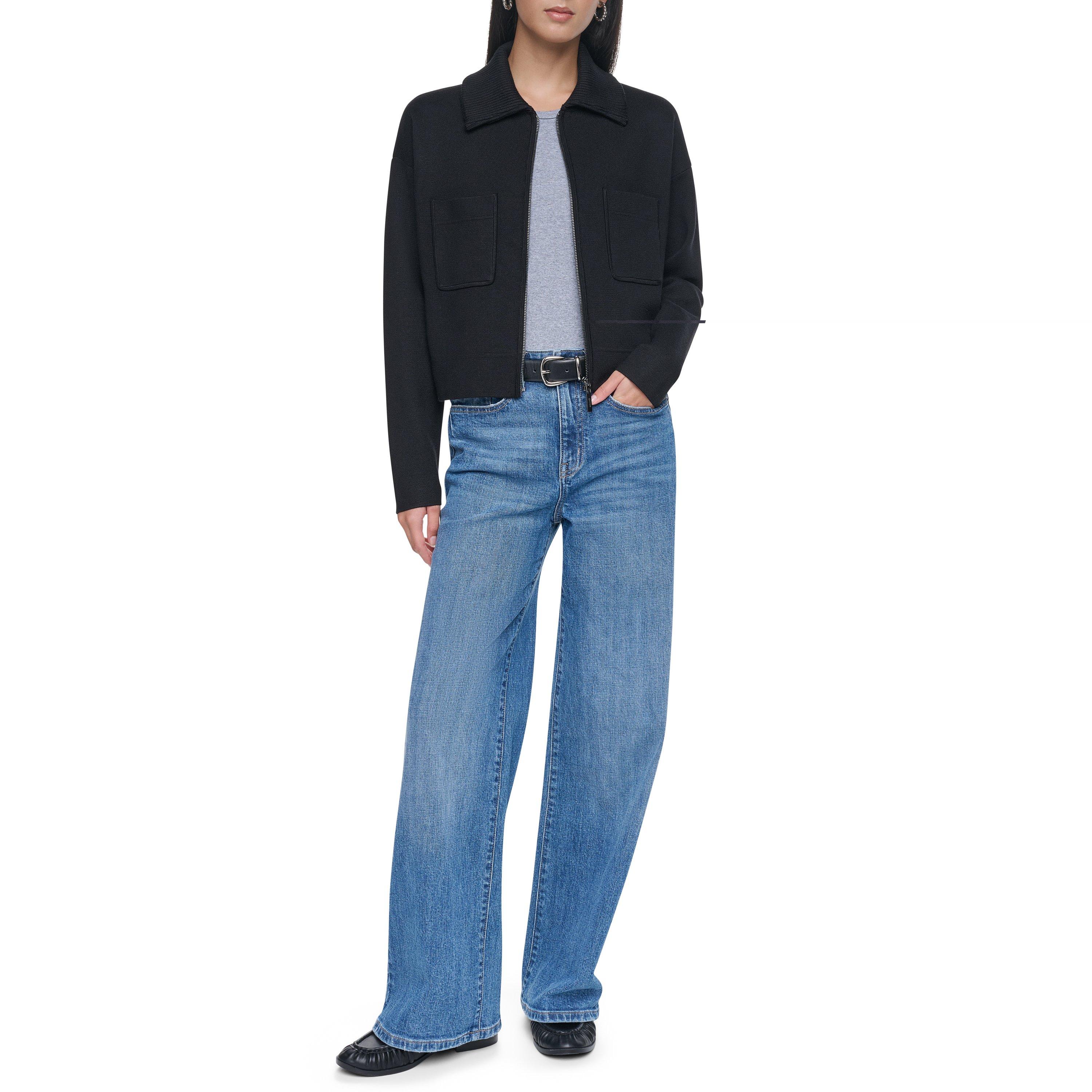 Black - DKNY - DKNY FZ Knit Jkt Ld64 - 4