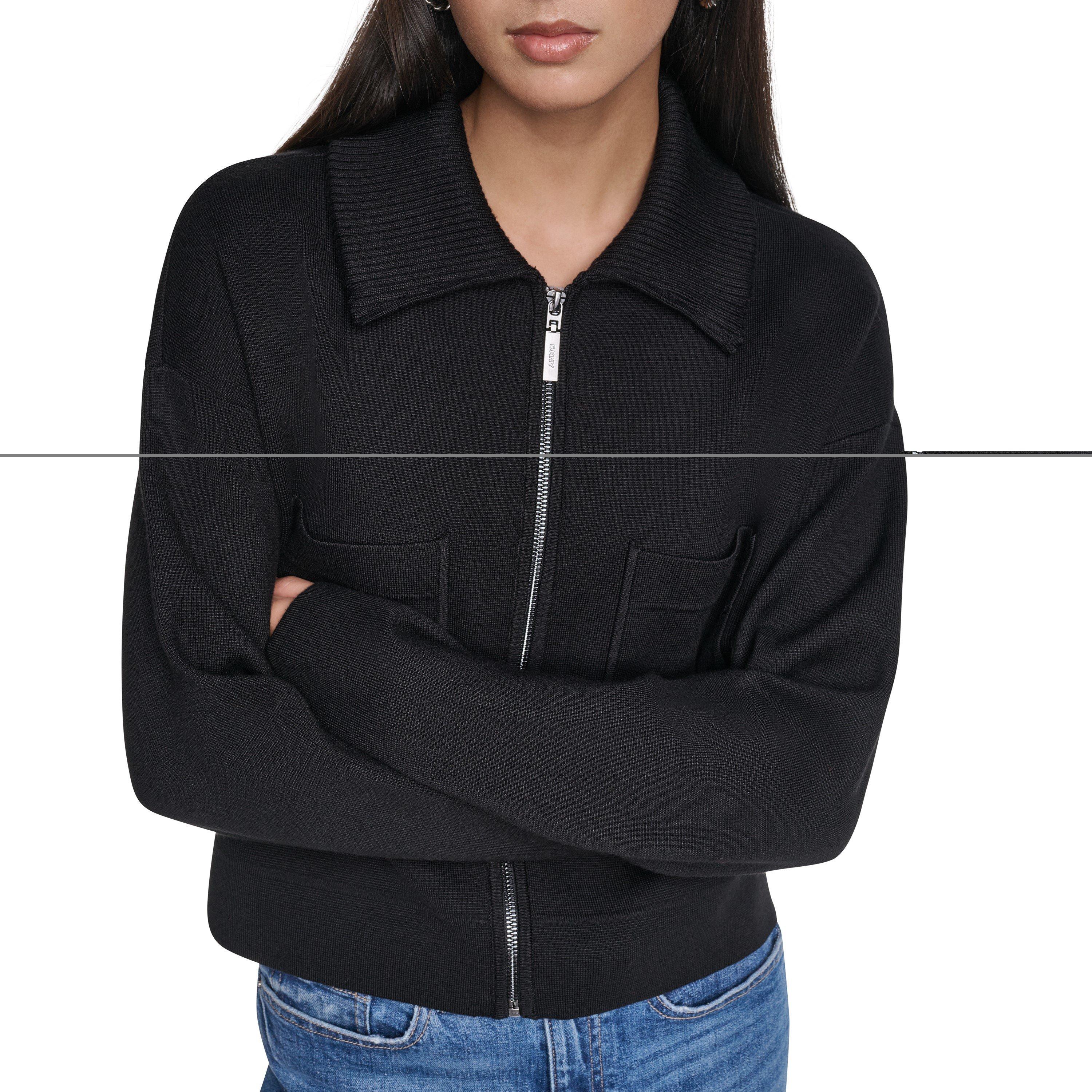 Black - DKNY - DKNY FZ Knit Jkt Ld64 - 5