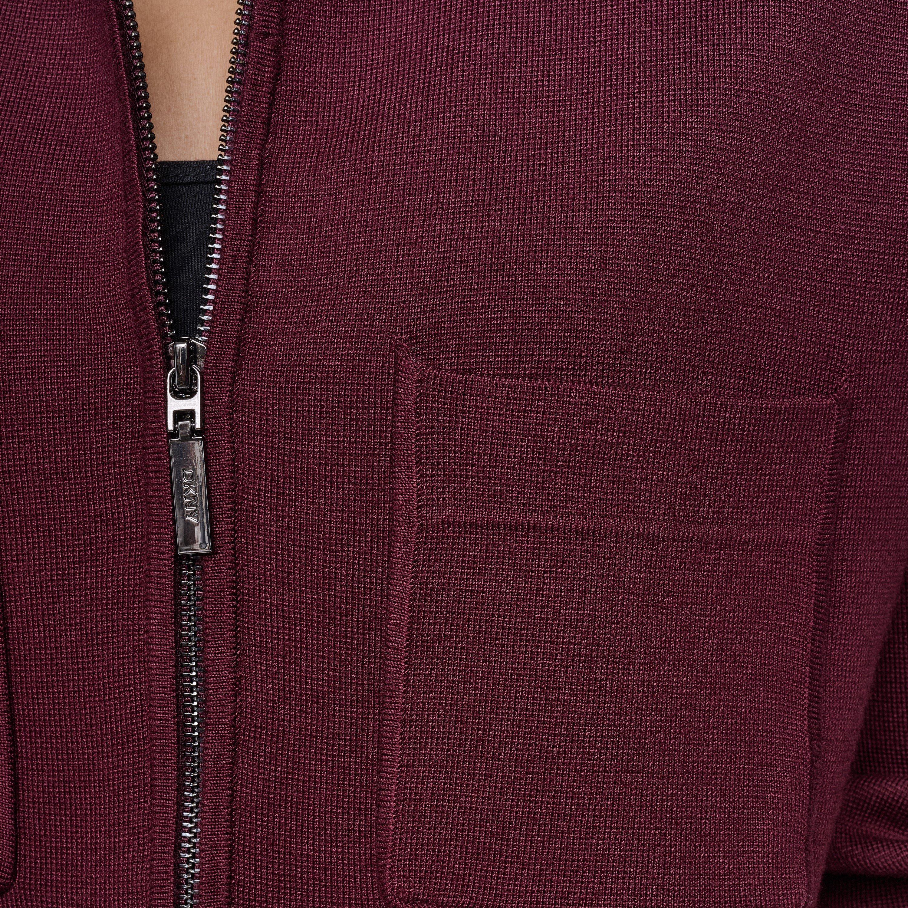 Cabernet - DKNY - Women's DKNY Sportswear Long-Sleeve Full-Zip Knit Jacket - 5