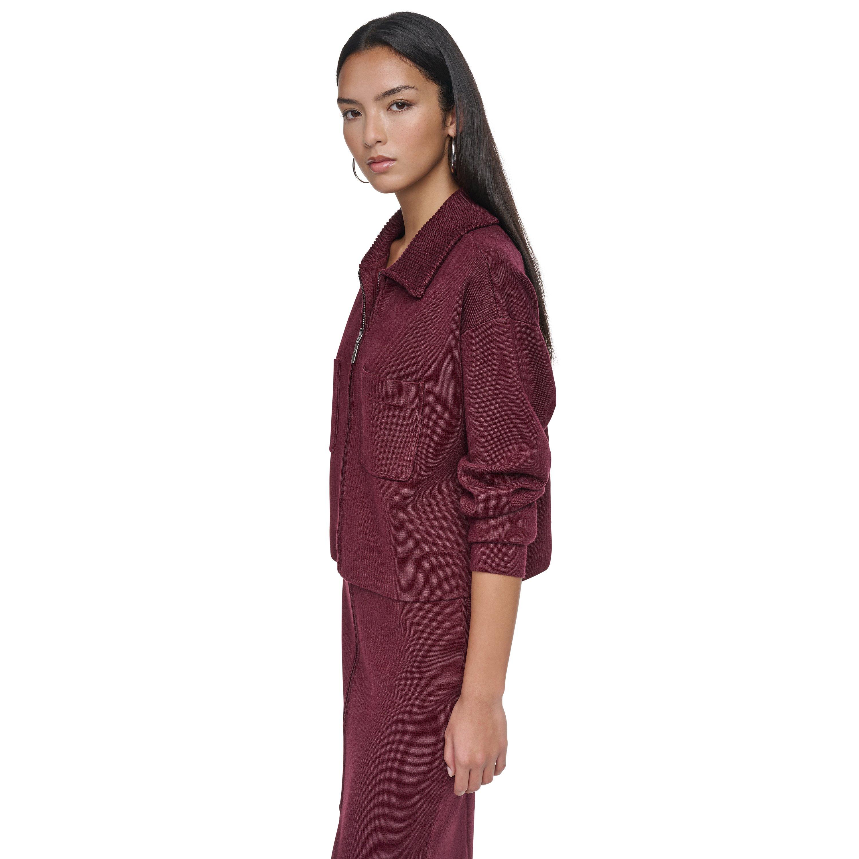 Cabernet - DKNY - Women's DKNY Sportswear Long-Sleeve Full-Zip Knit Jacket - 6