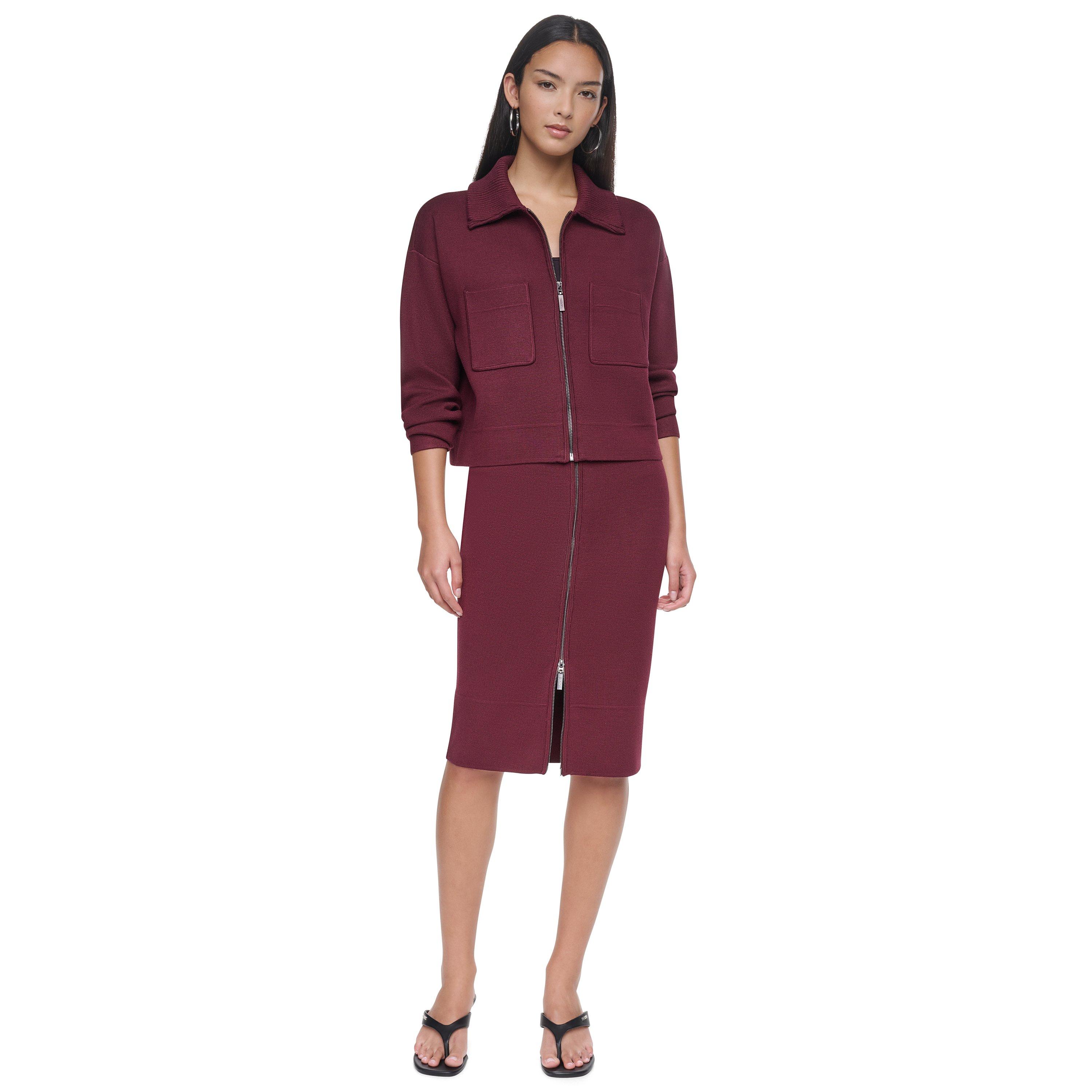 Cabernet - DKNY - Women's DKNY Sportswear Long-Sleeve Full-Zip Knit Jacket - 7
