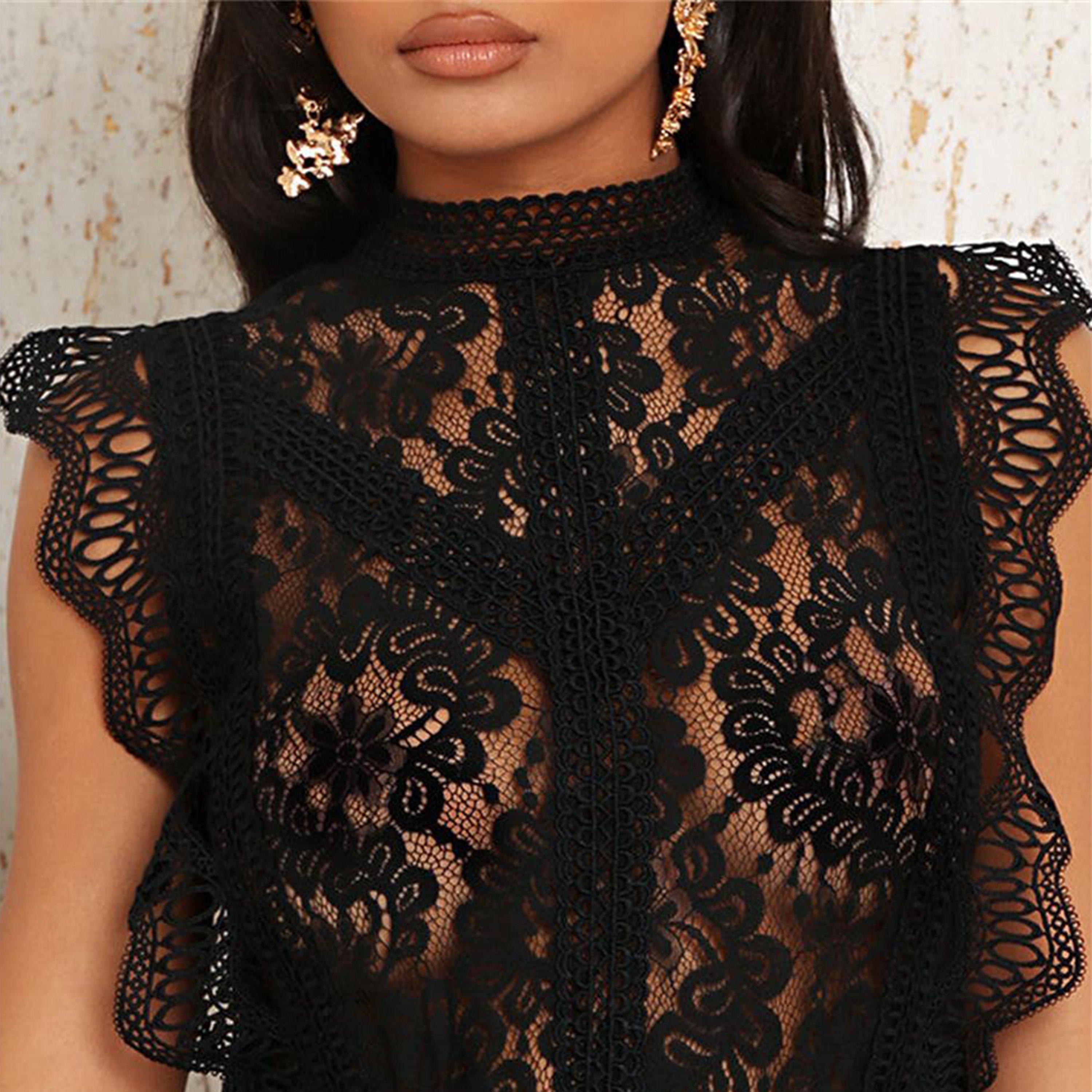 I Saw It First ISAWITFIRST Lace Frill Wrap Skater Mini Dress Skater Dresses USC