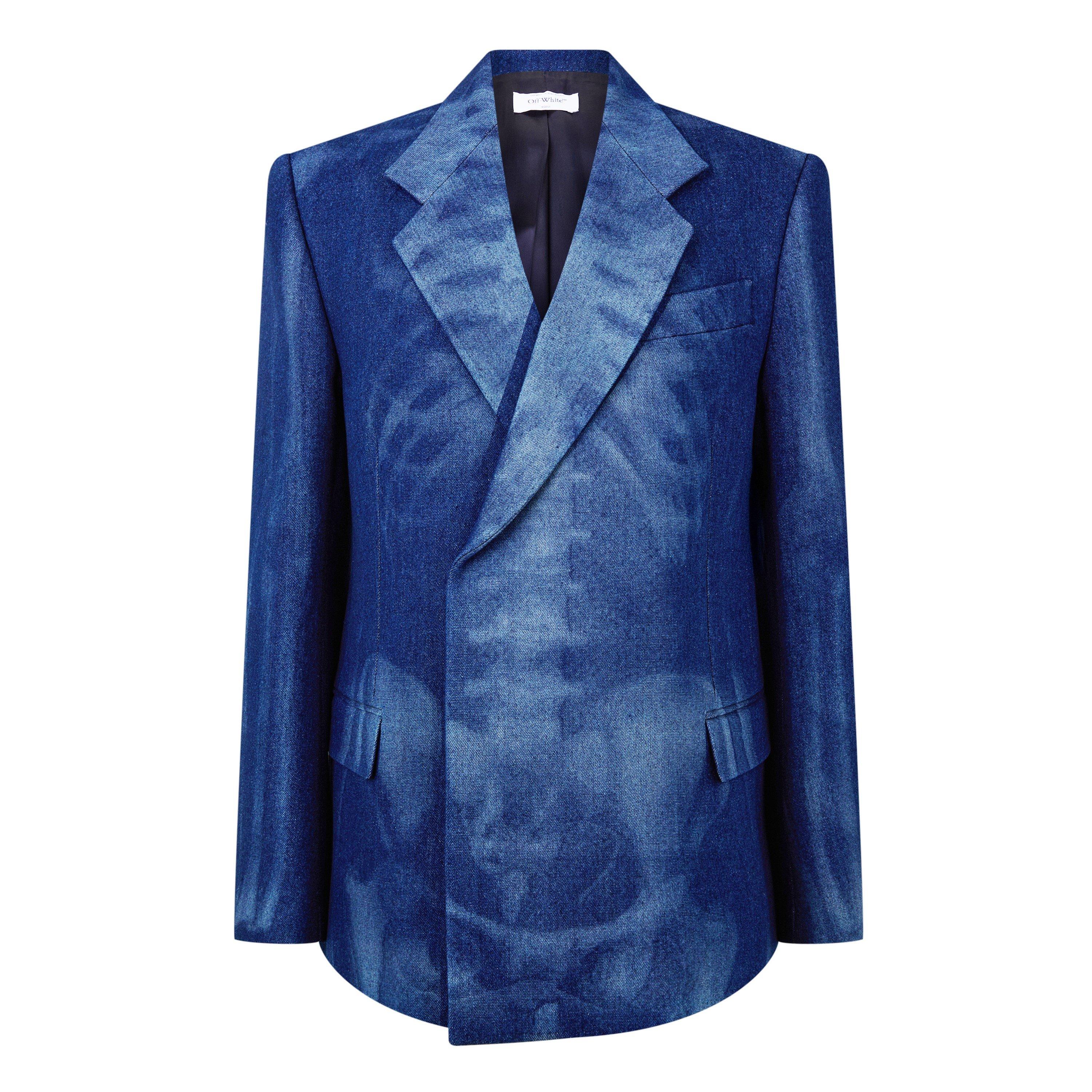Blue 6900 - Off White - Men's Body Scan Relax Skeleton Graphic Long Sleeve Double-Breasted Denim Jacket - 1
