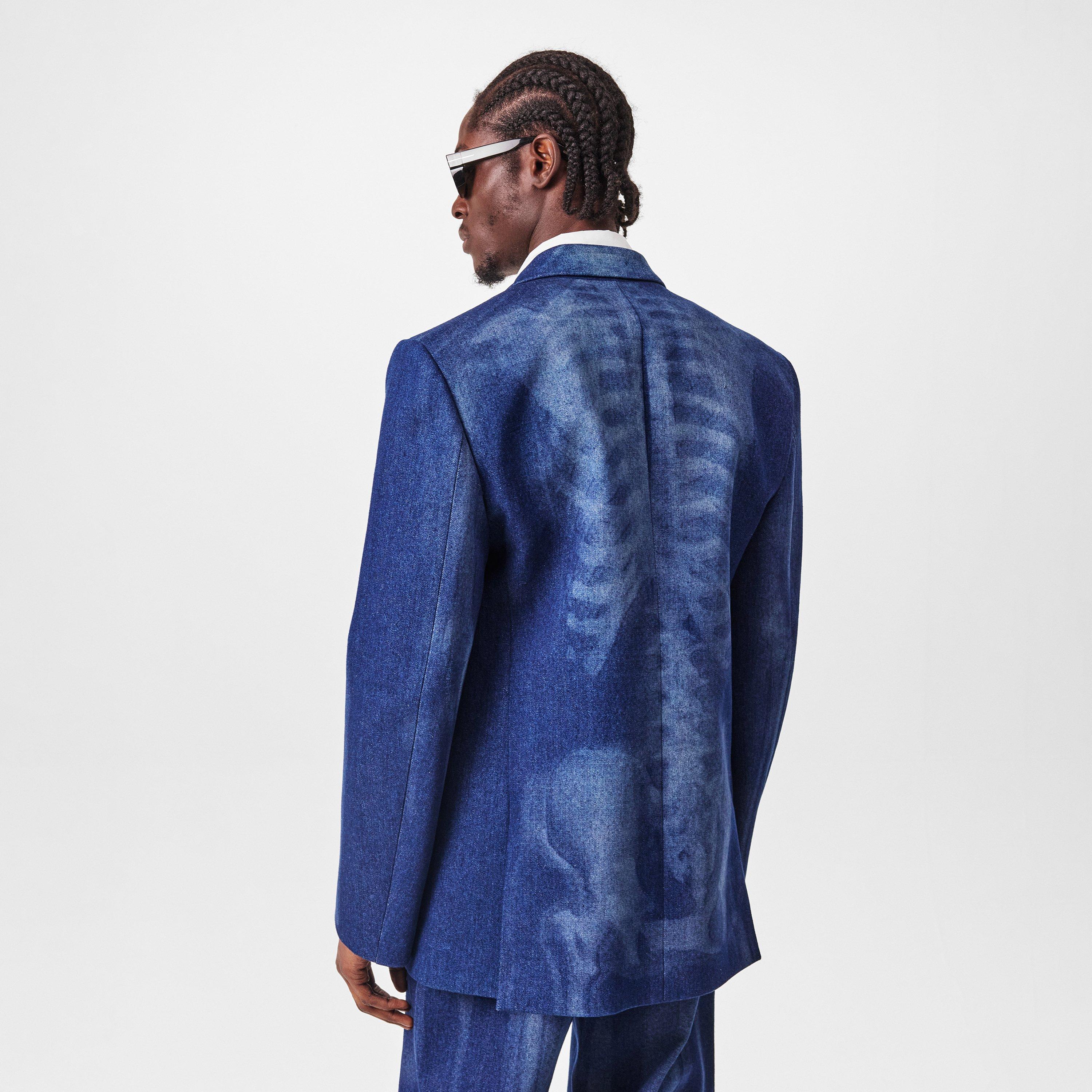 Blue 6900 - Off White - Men's Body Scan Relax Denim Jacket, All-Over Skeleton Graphic - 4