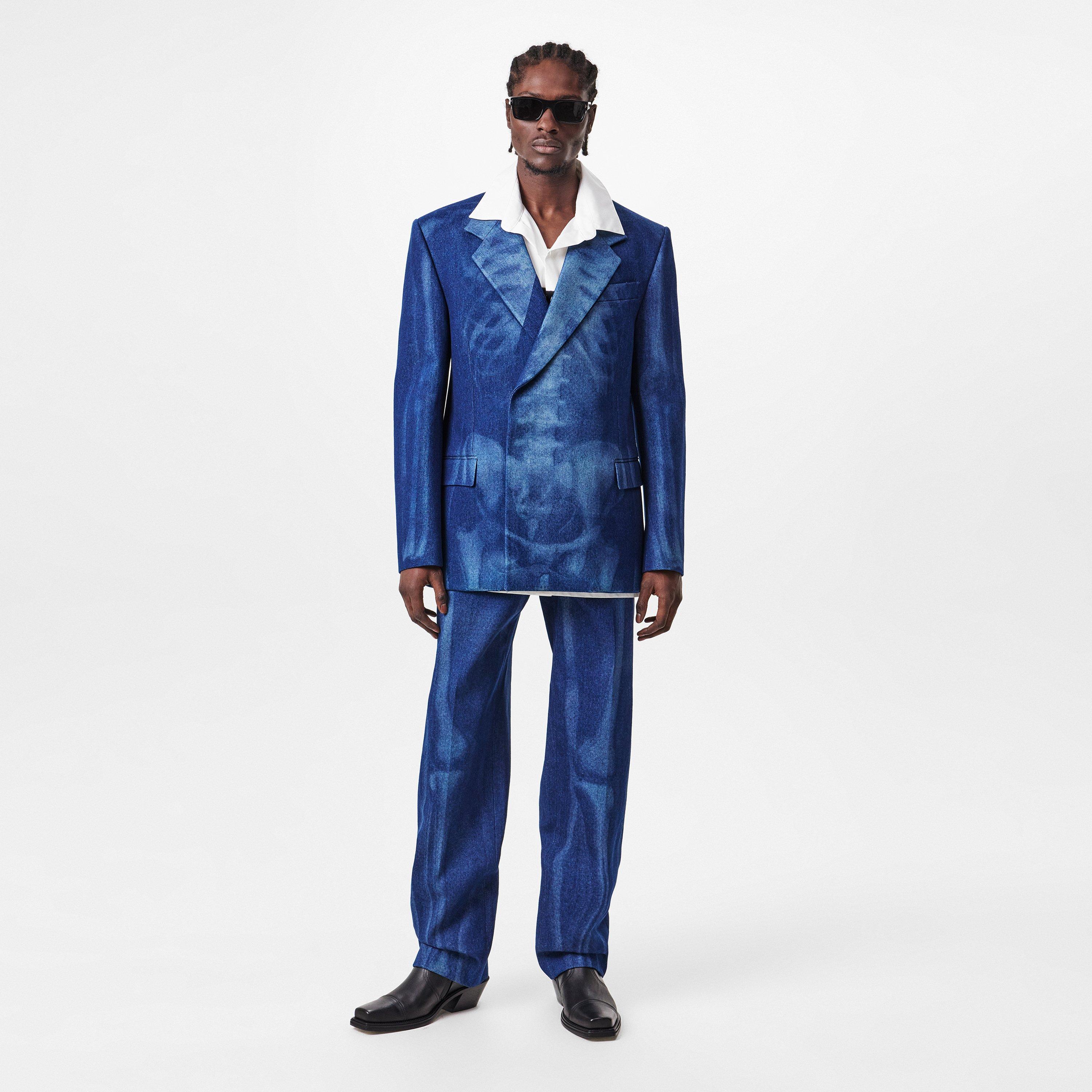 Blue 6900 - Off White - Men's Body Scan Relax Denim Jacket, All-Over Skeleton Graphic - 6