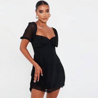 I Saw It First ISAWITFIRST Dobby Mesh Puff Sleeve Skater Dress