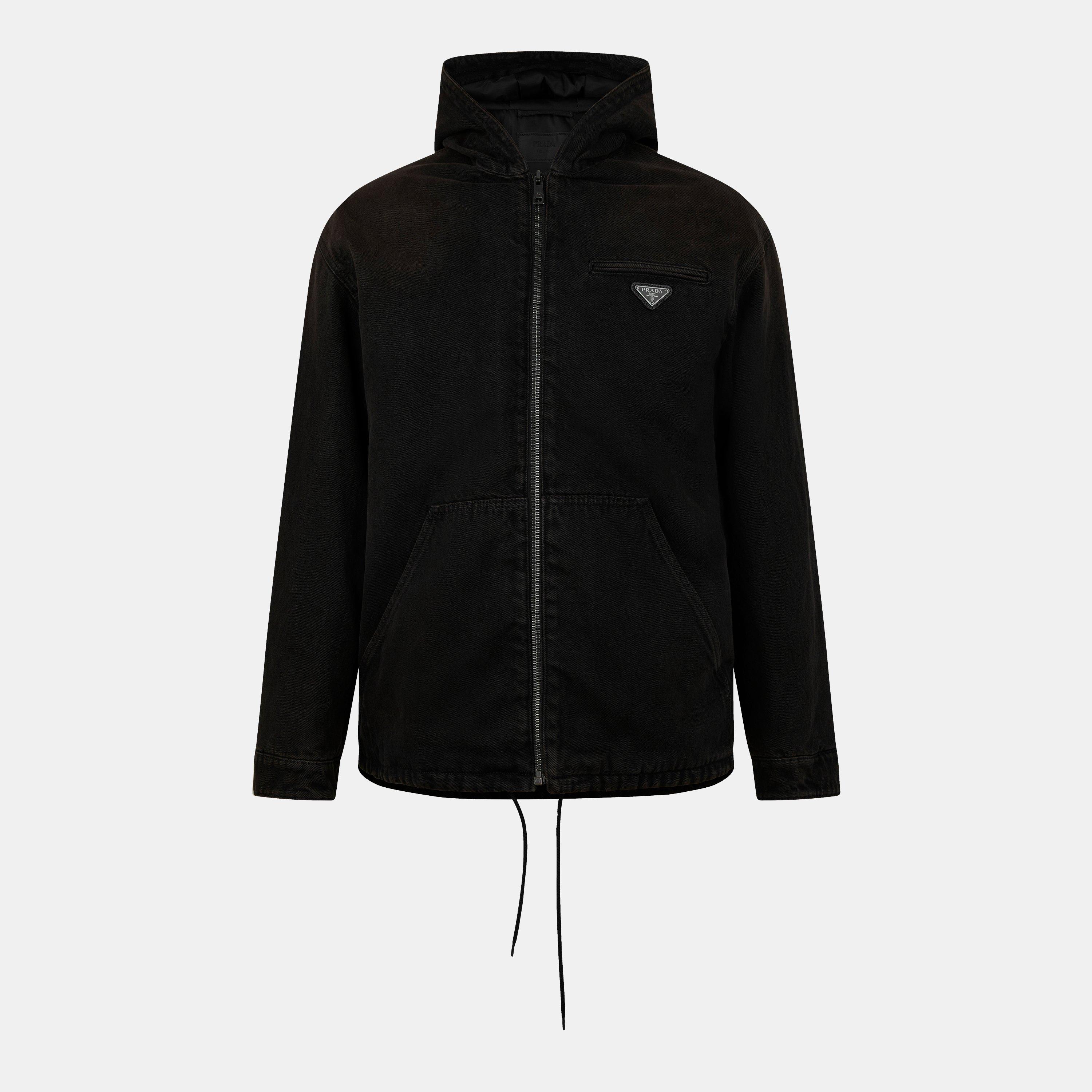 Prada Men's Cotton Hooded Long Sleeve Zip Denim Jacket | Cruise