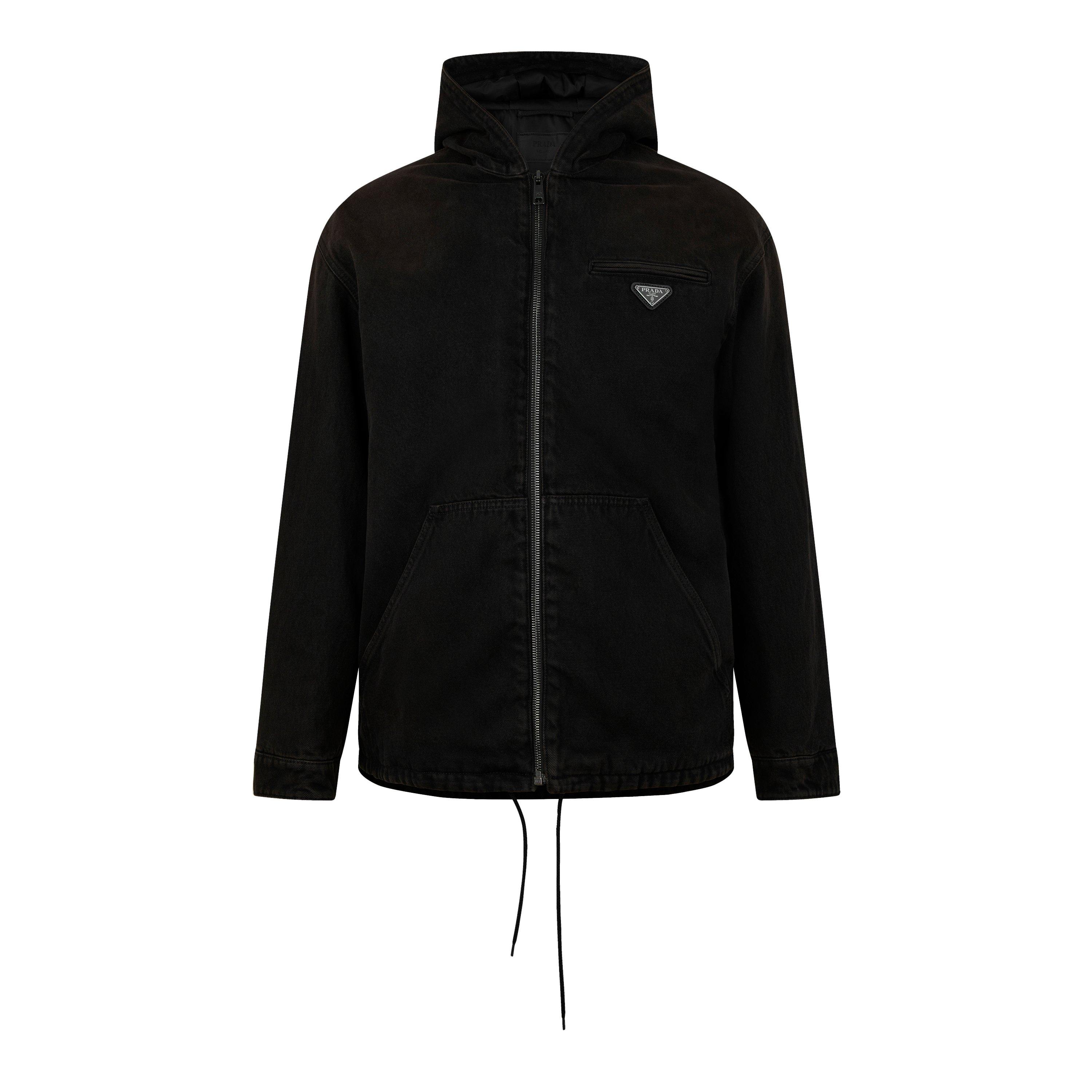 Brown - Prada - Men's Cotton Hooded Long Sleeve Zip Denim Jacket - 1