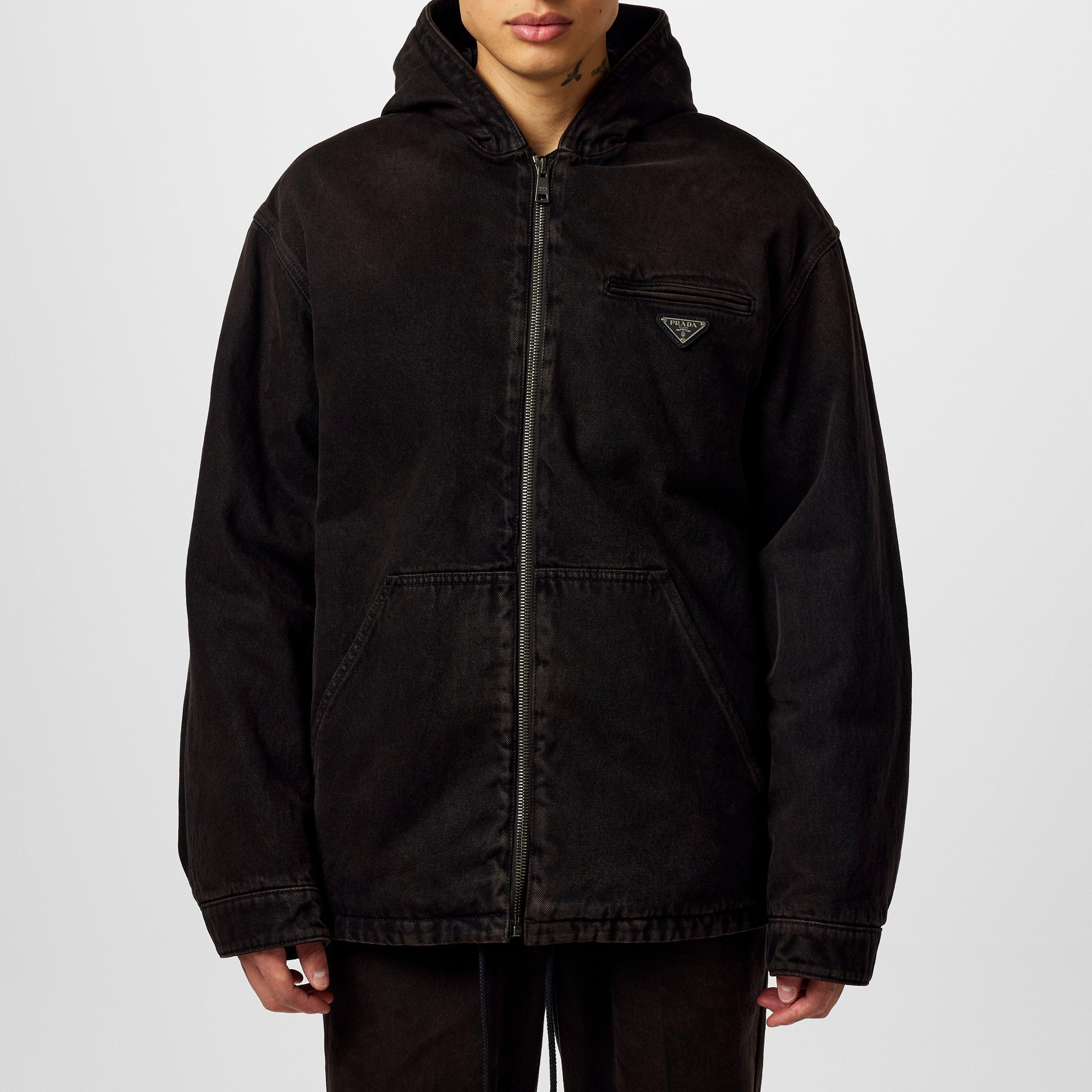 Brown - Prada - Men's Cotton Hooded Long Sleeve Zip Denim Jacket - 3