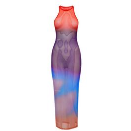 Off White Women's Blur Maxi Dress, Sheer Mesh Fabric
