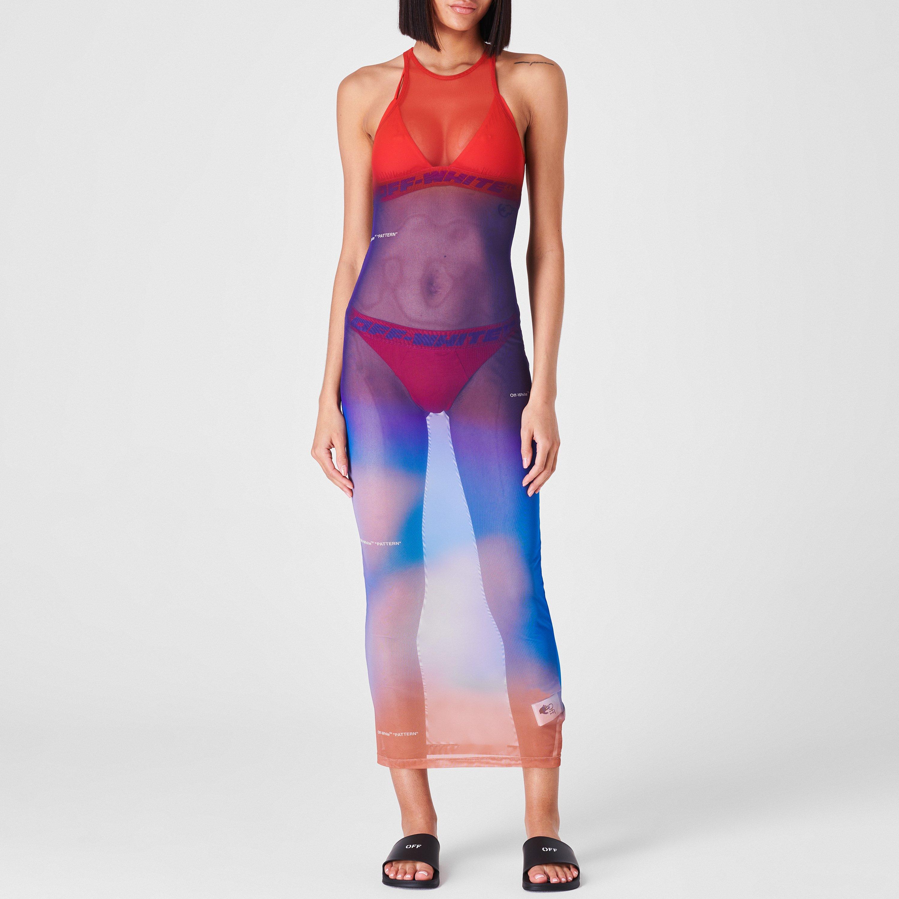 Multi 2545 - Off White - Women's Blur Maxi Dress, Sheer Mesh Fabric - 2