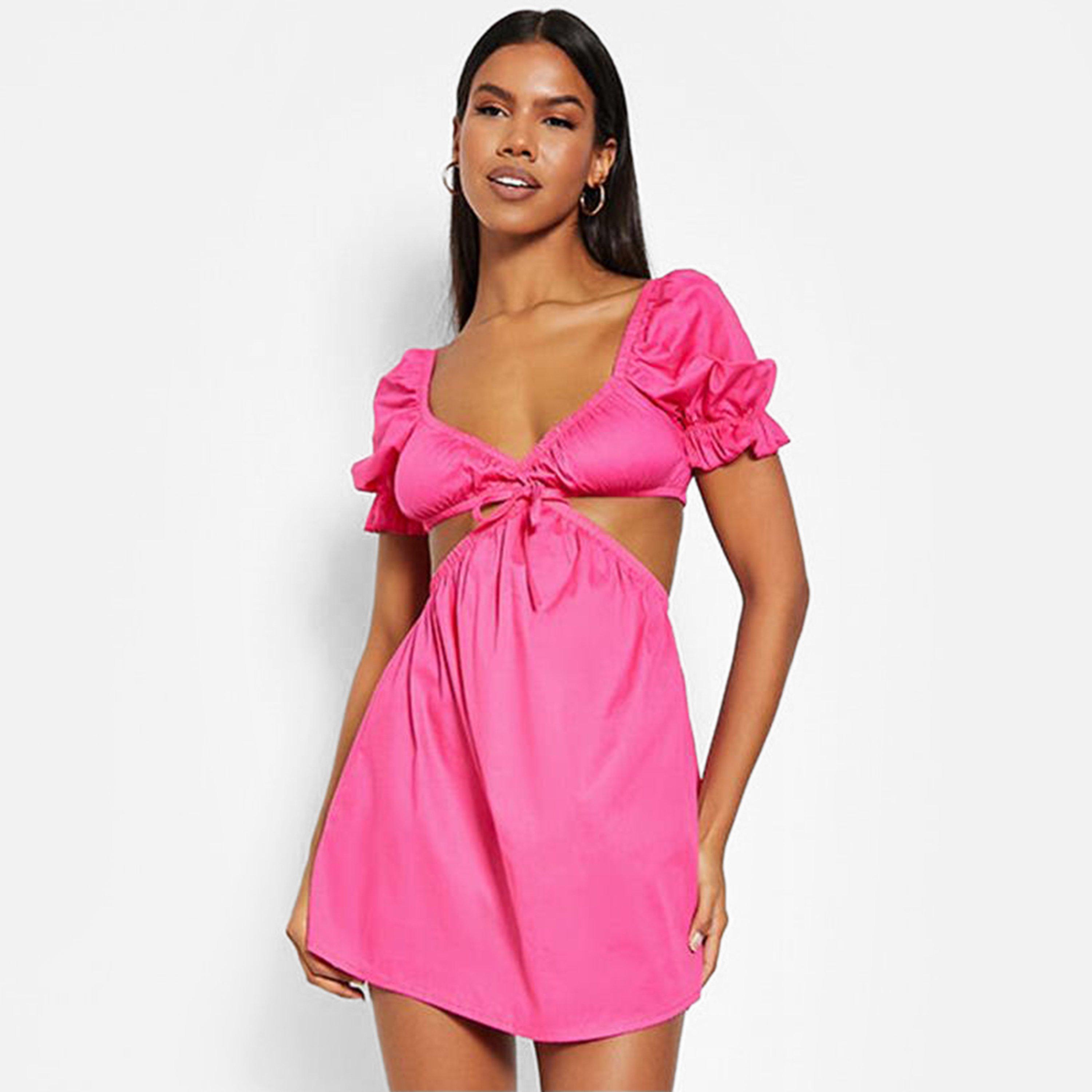 Roza - I Saw It First - ISAWITFIRST Cotton Poplin Off Shoulder Cut Out Skater Dress - 2