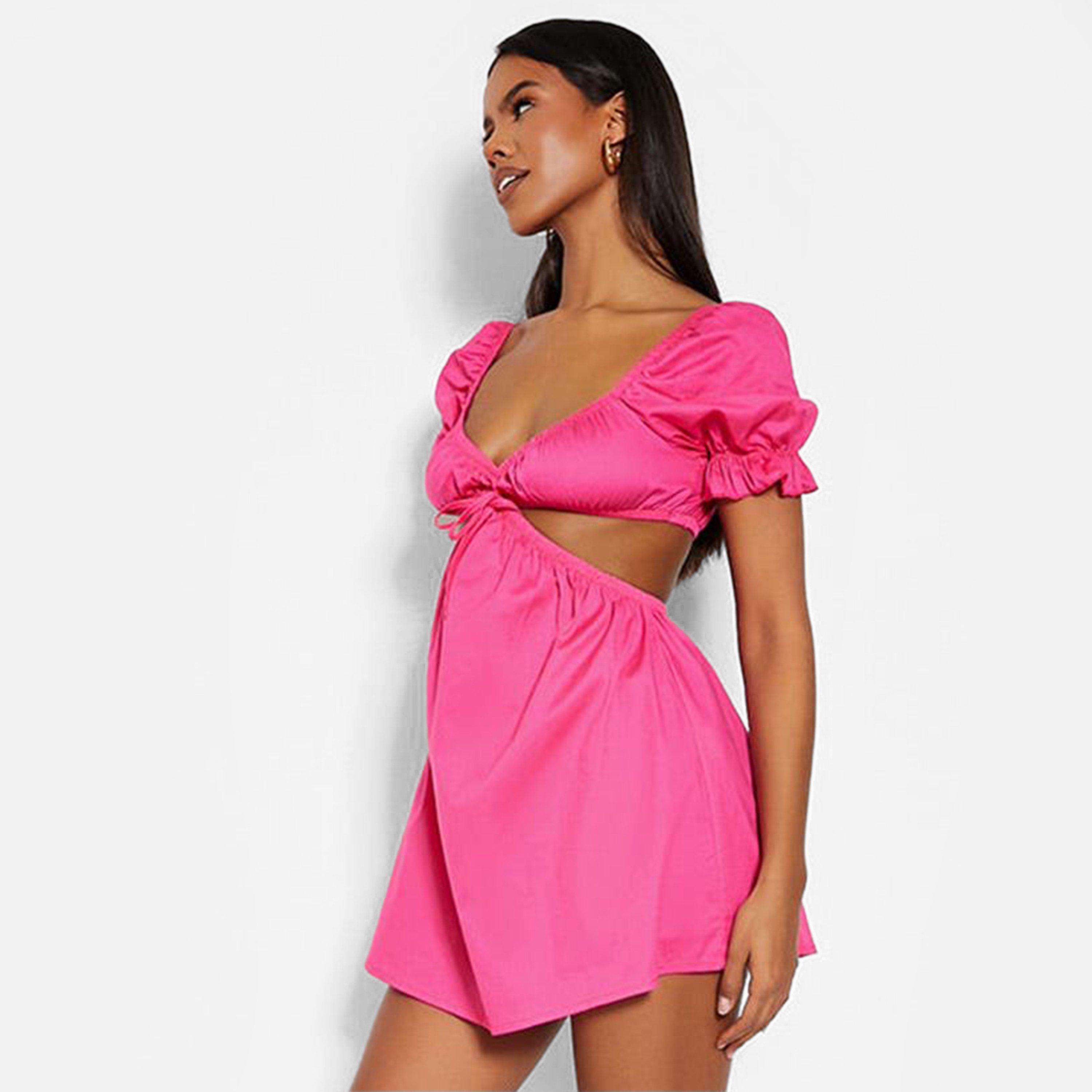 Roza - I Saw It First - ISAWITFIRST Cotton Poplin Off Shoulder Cut Out Skater Dress - 3