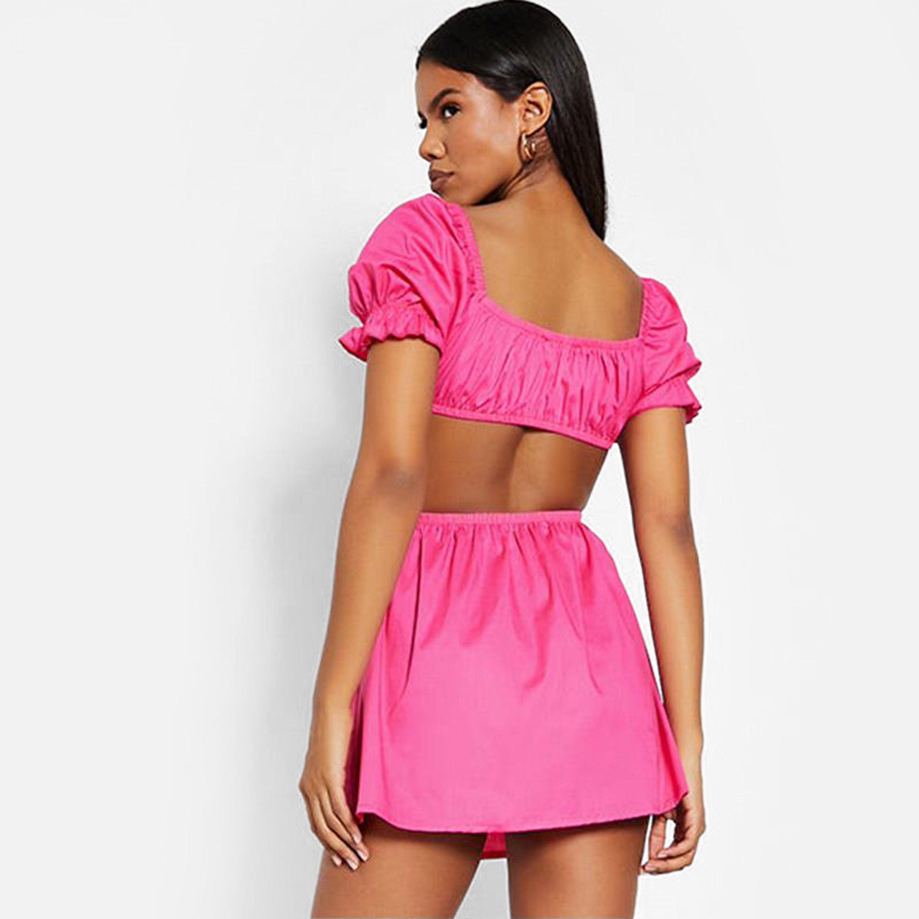 Roza - I Saw It First - ISAWITFIRST Cotton Poplin Off Shoulder Cut Out Skater Dress - 4