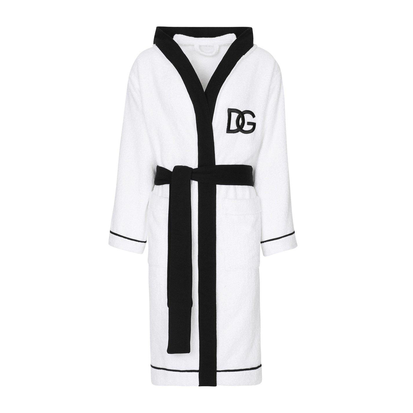 Dolce and Gabbana Casa Dolce&Gabbana Terry Cotton Bathrobe - White/ Black - Small