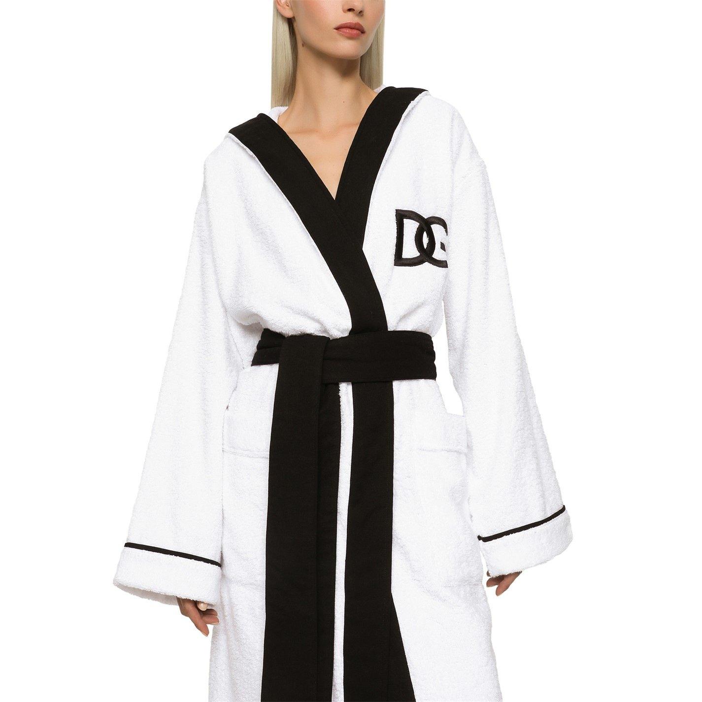 White/ Black - Dolce and Gabbana Casa - Dolce&Gabbana Terry Cotton Bathrobe - 5