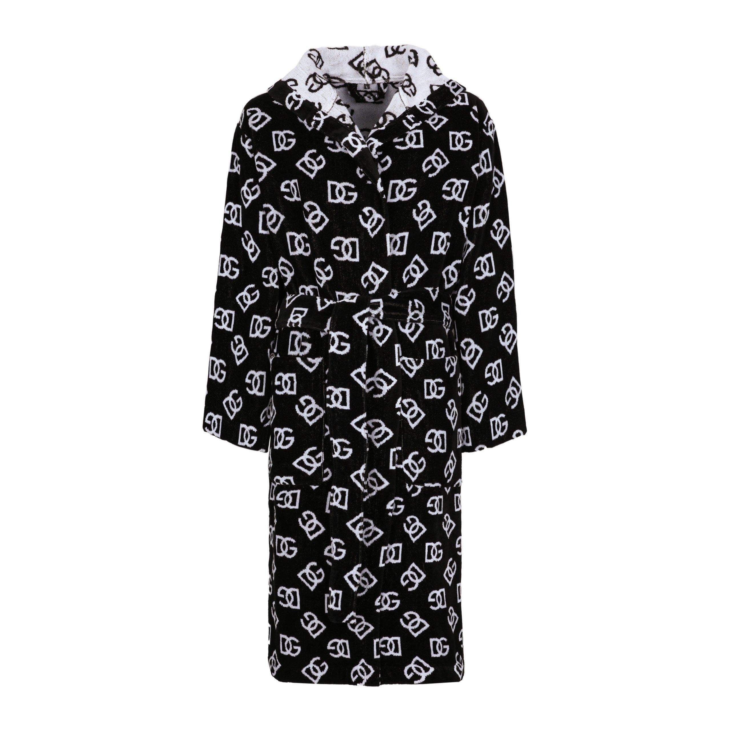 Black/ White - Dolce and Gabbana Casa - Dolce&Gabbana Bath Robe in Cotton Terry Jacquard - 1
