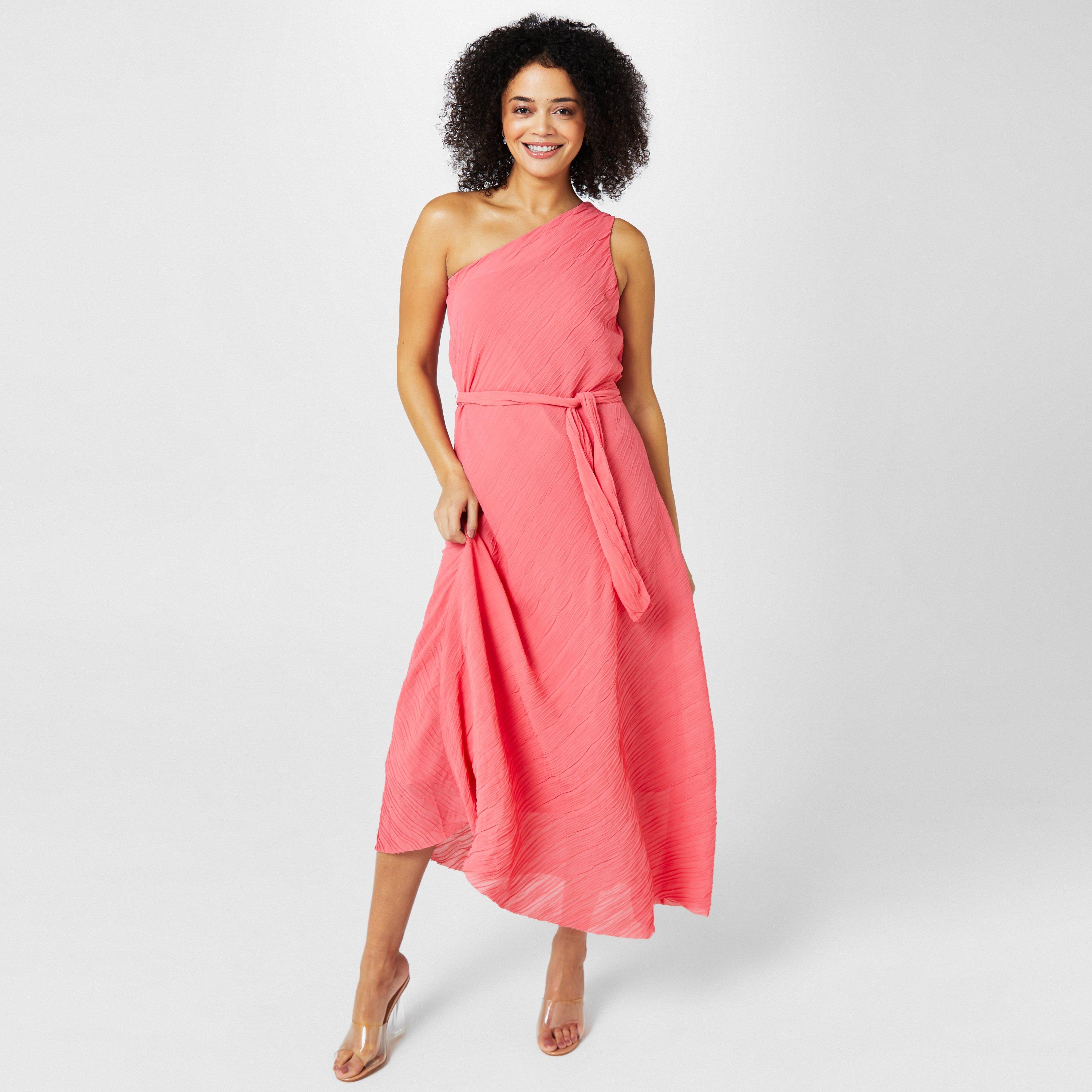 Coral Sun Kist - Biba - Women's Pleated One-Shoulder Maxi Dress - 1