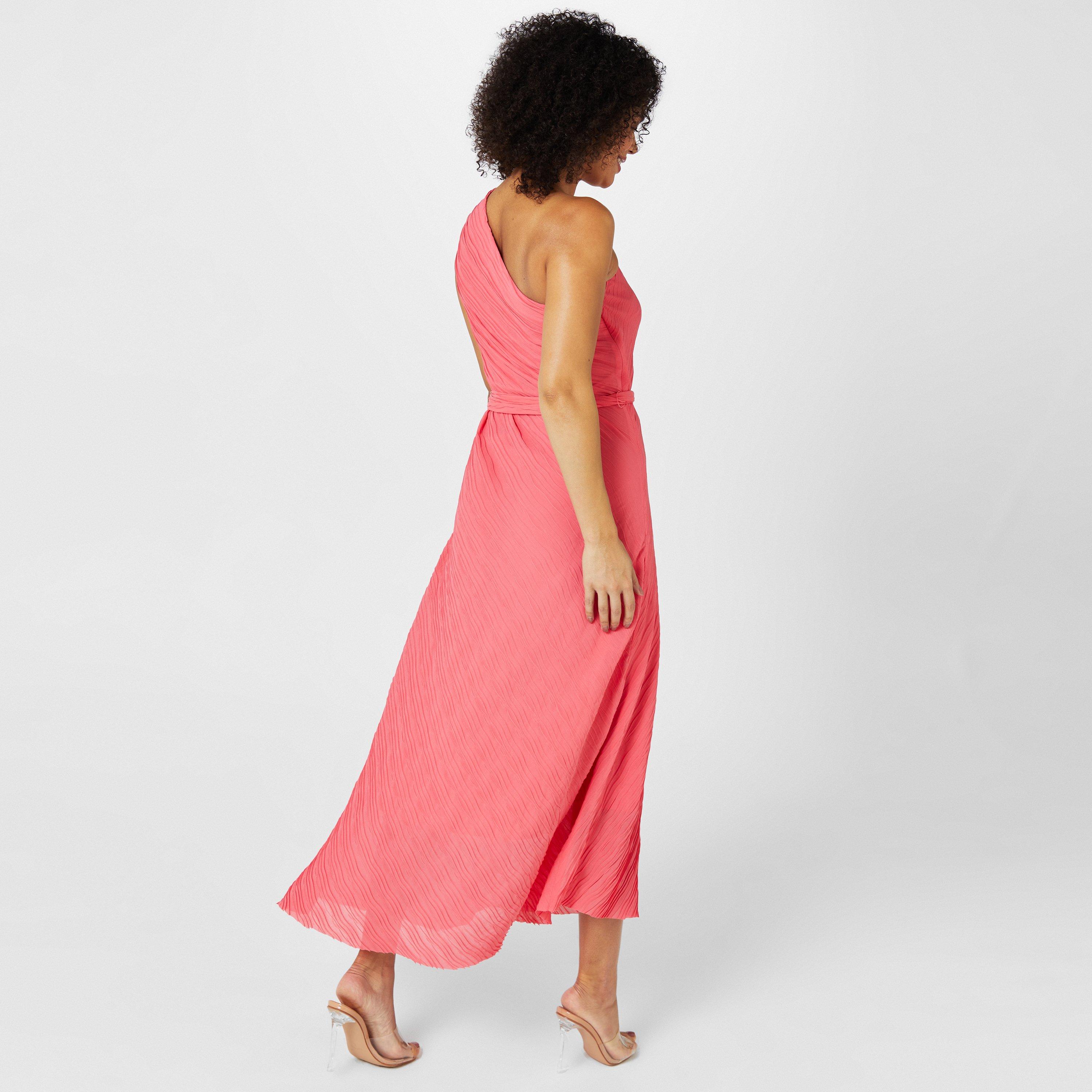 Coral Sun Kist - Biba - Women's Pleated One-Shoulder Maxi Dress - 2