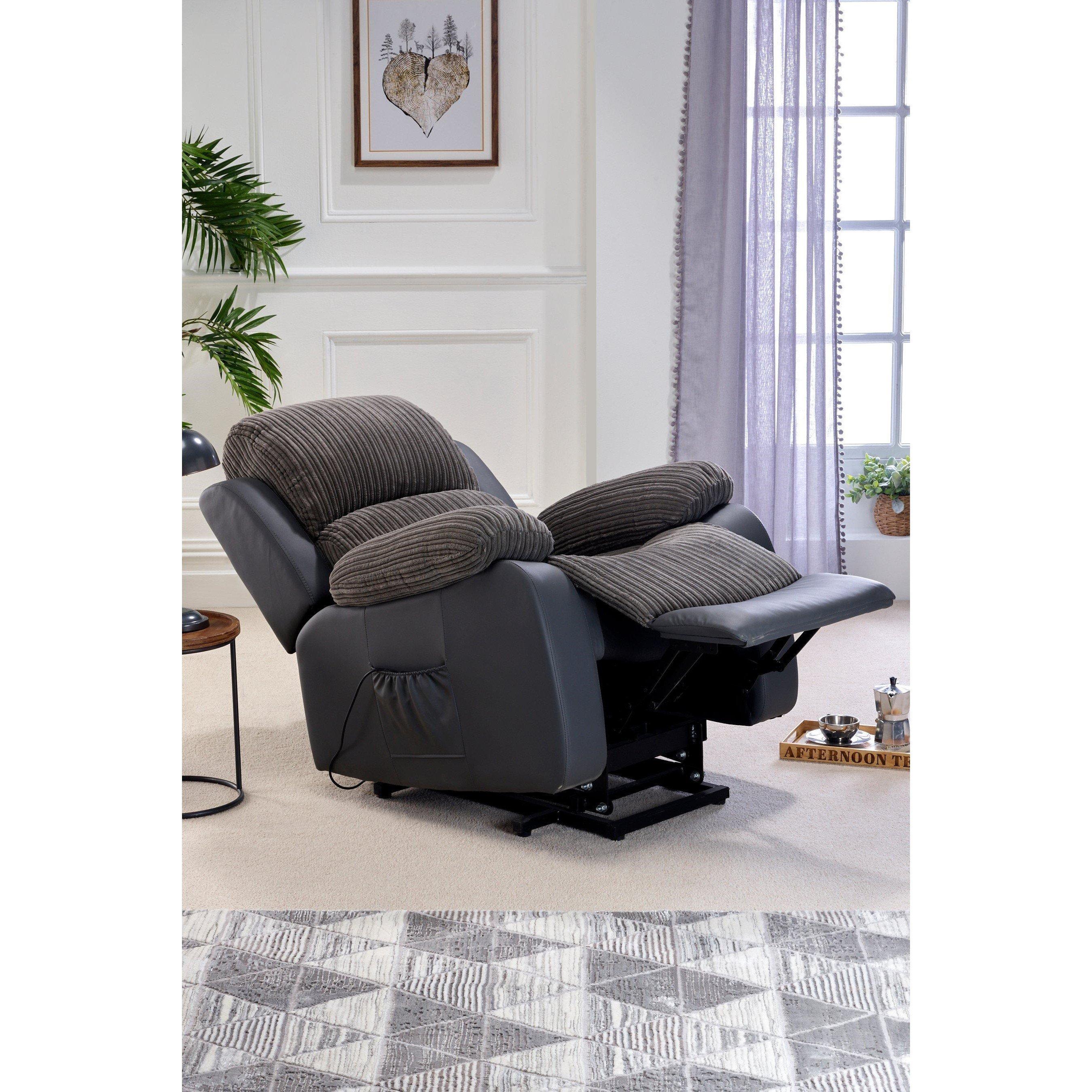 Grey - Homelife - Canterbury Cord/Faux Leather Electric Rise Recliner - 3