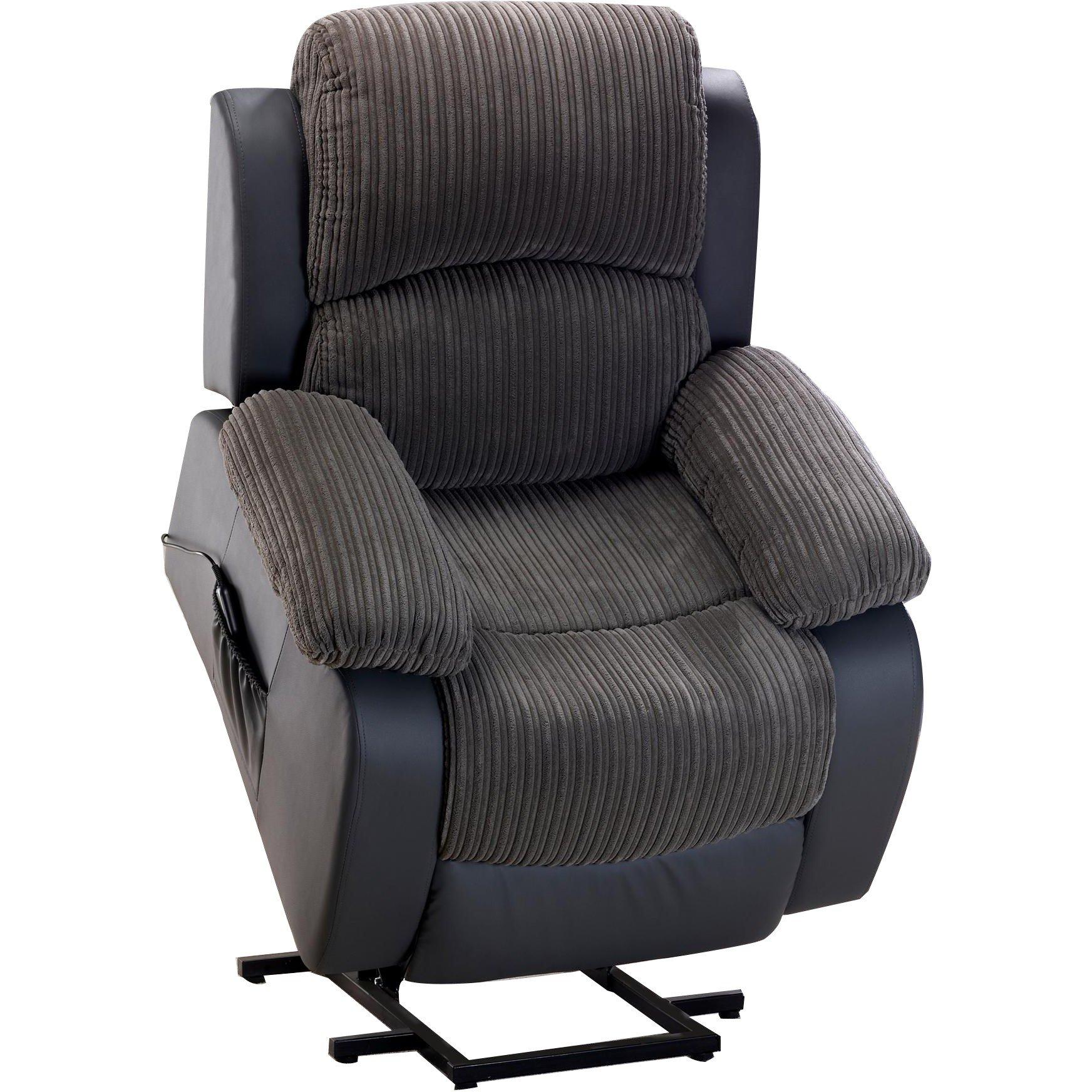 Grey - Homelife - Canterbury Cord/Faux Leather Electric Rise Recliner - 4