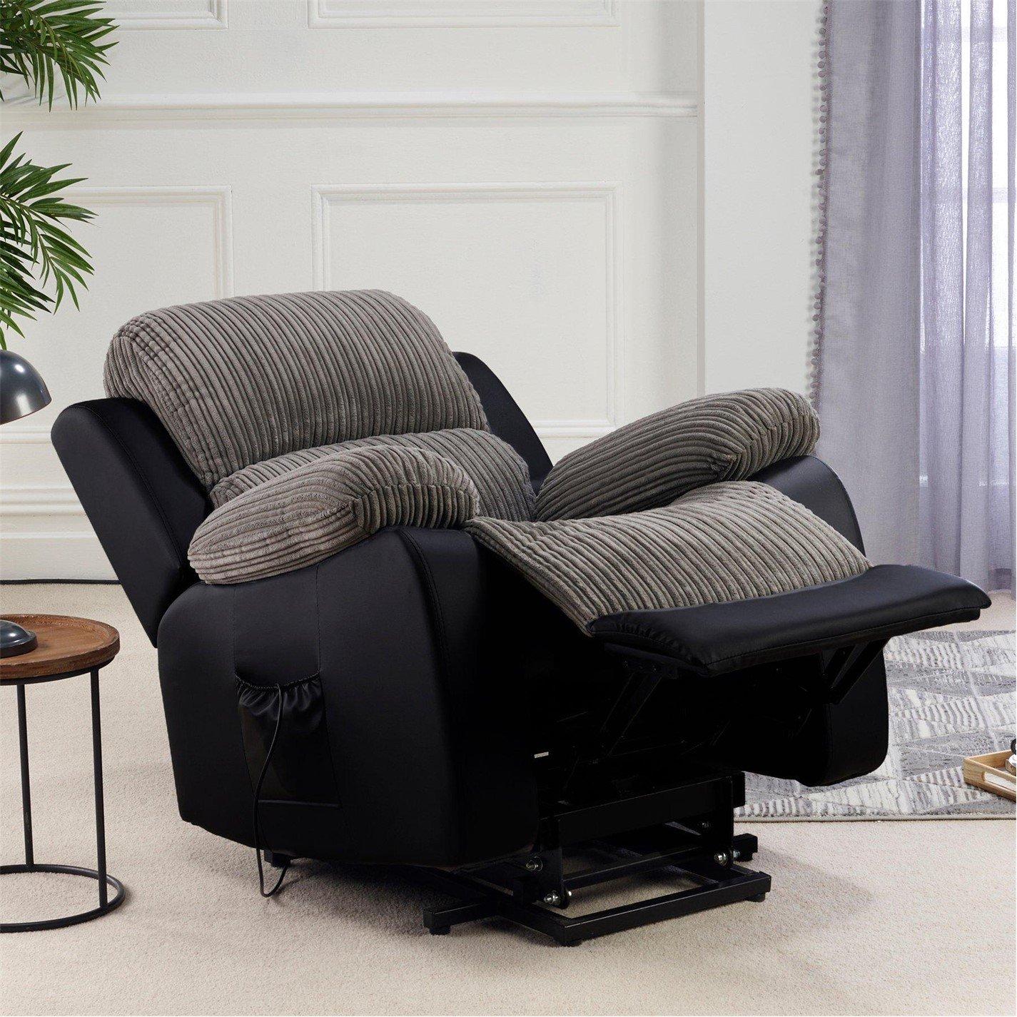 Black - Homelife - Canterbury Cord/Faux Leather Electric Rise Recliner - 2