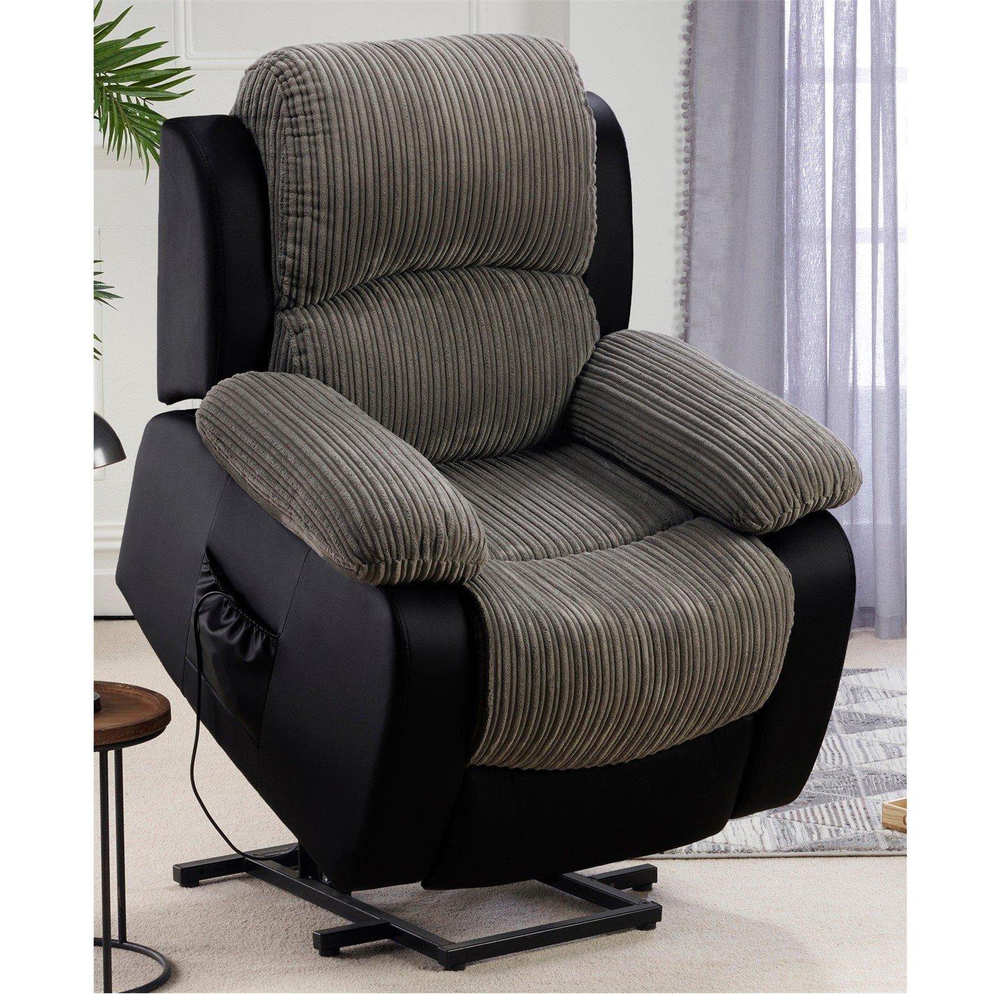 Black - Homelife - Canterbury Cord/Faux Leather Electric Rise Recliner - 3