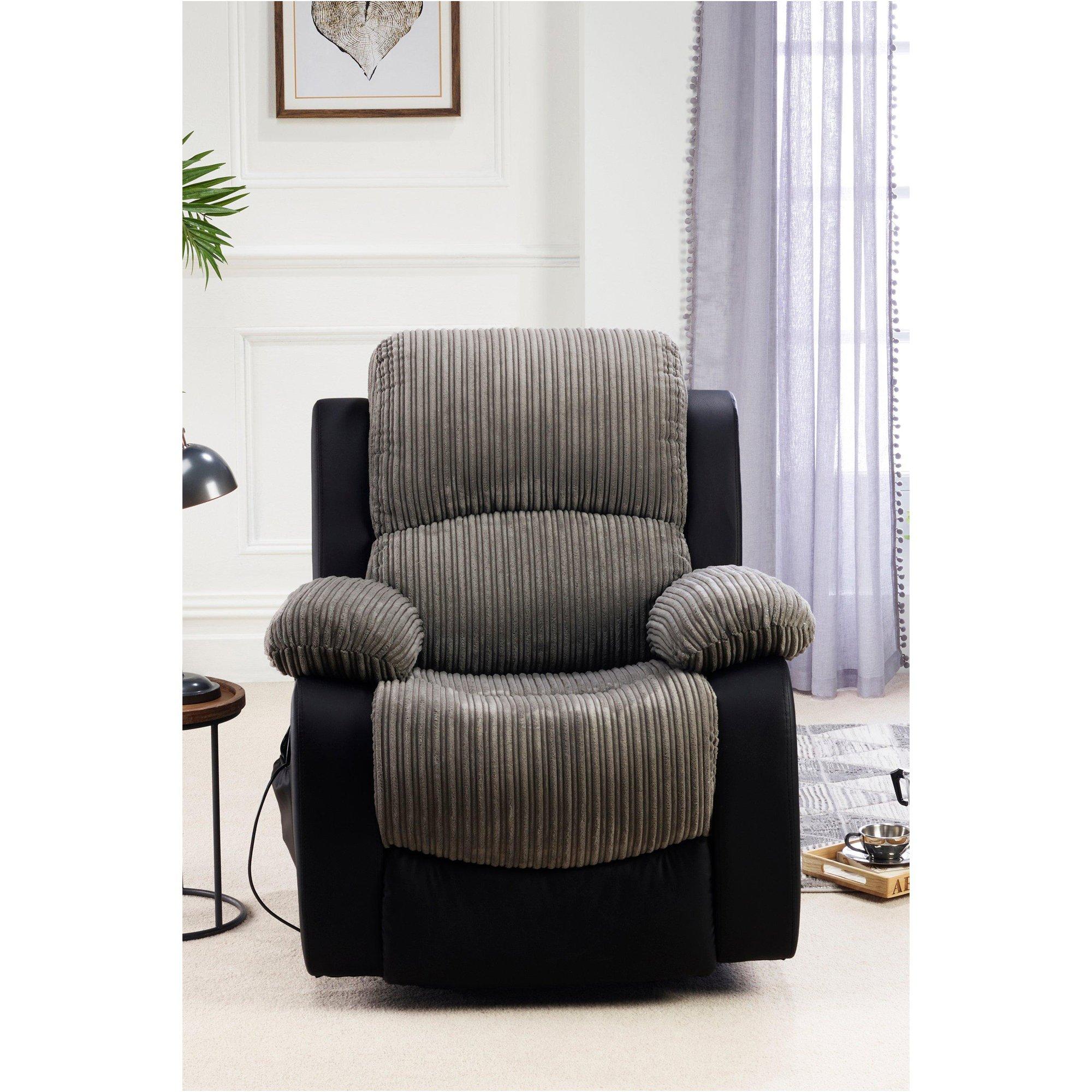 Black - Homelife - Canterbury Cord/Faux Leather Electric Rise Recliner - 4