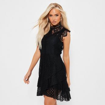 I Saw It First ISAWITFIRST Lace High Neck Frill Skater Mini Dress