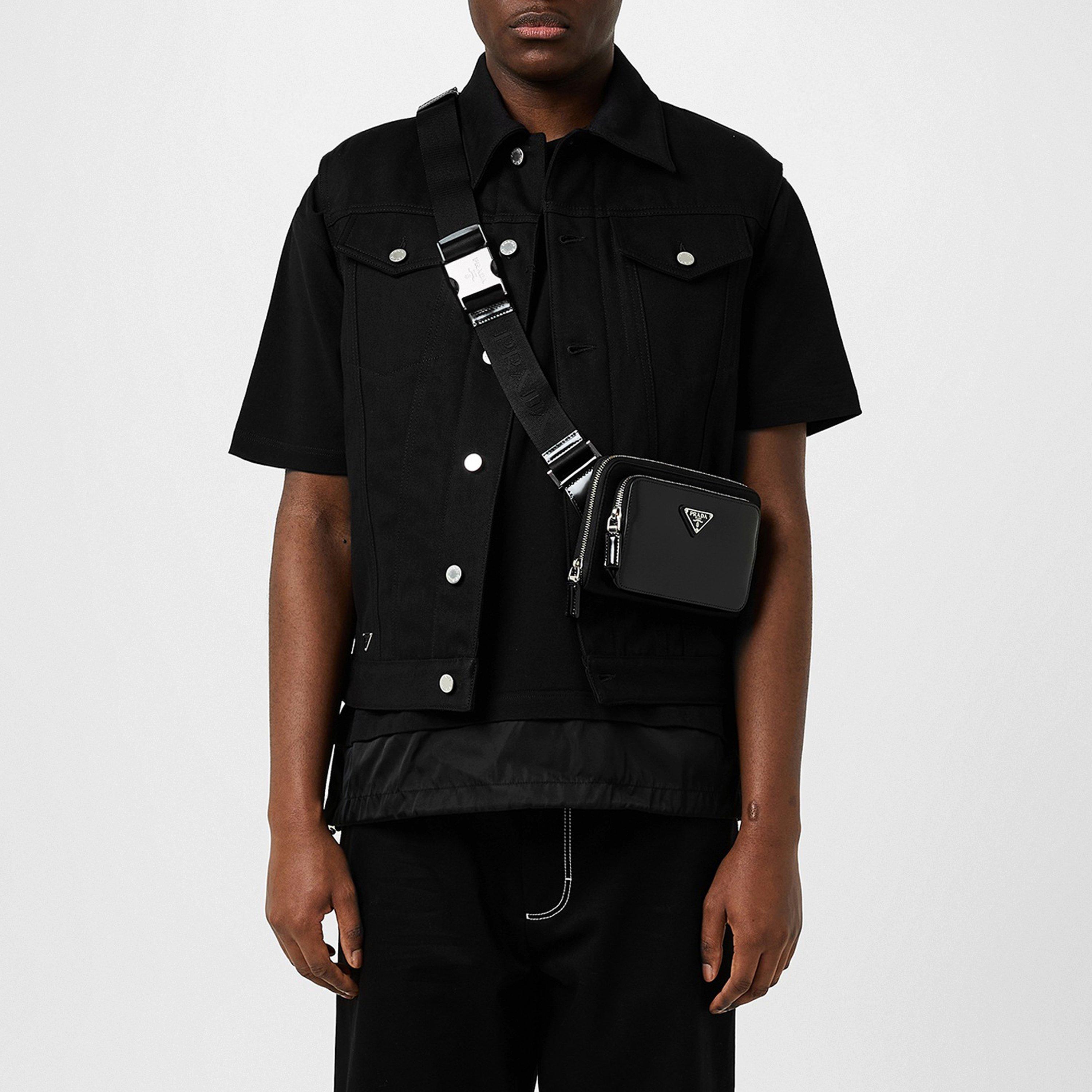 Black - Prada - Men's Bull Cotton Sleeveless Shirt Collar Denim Jacket - 3