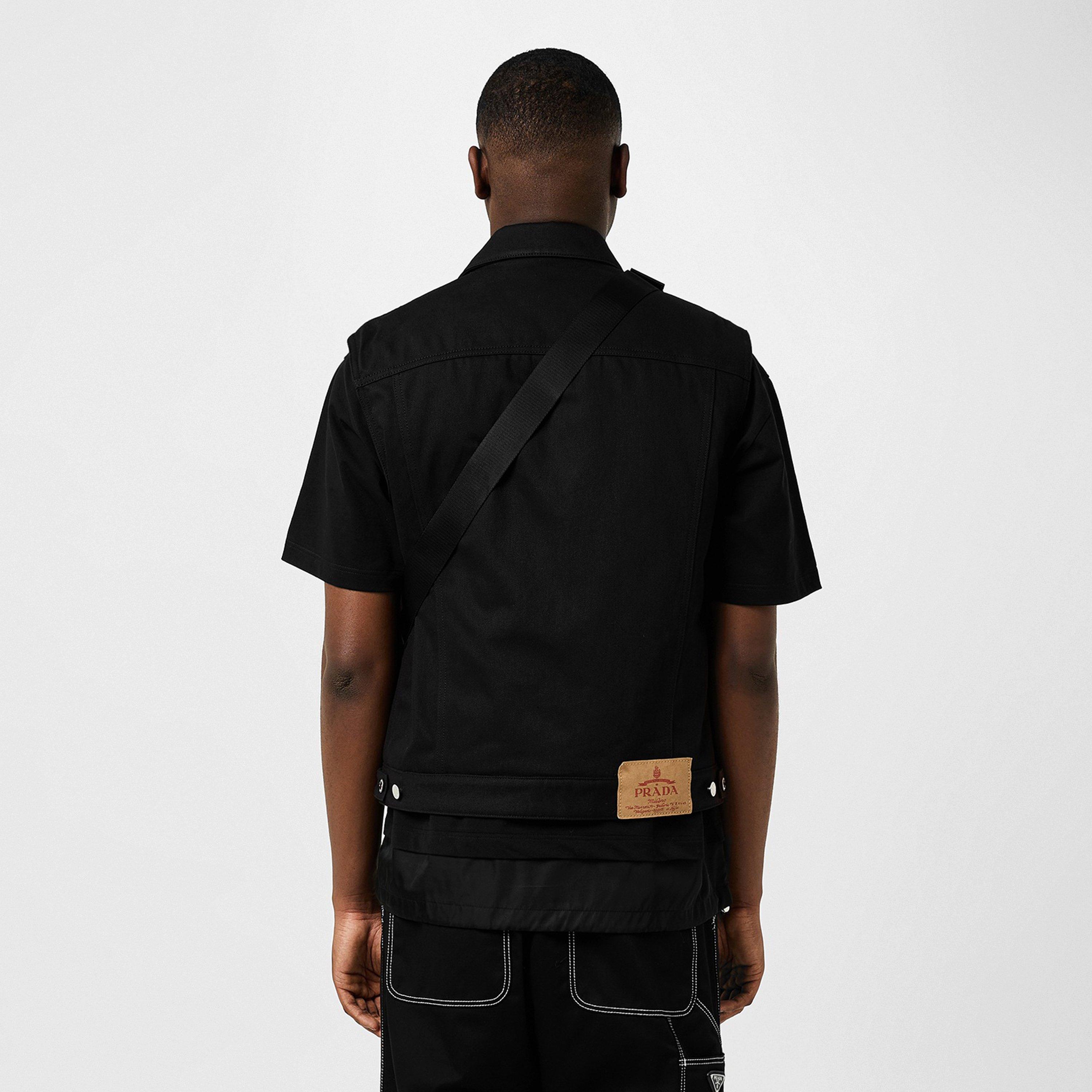 Black - Prada - Men's Bull Cotton Sleeveless Shirt Collar Denim Jacket - 4
