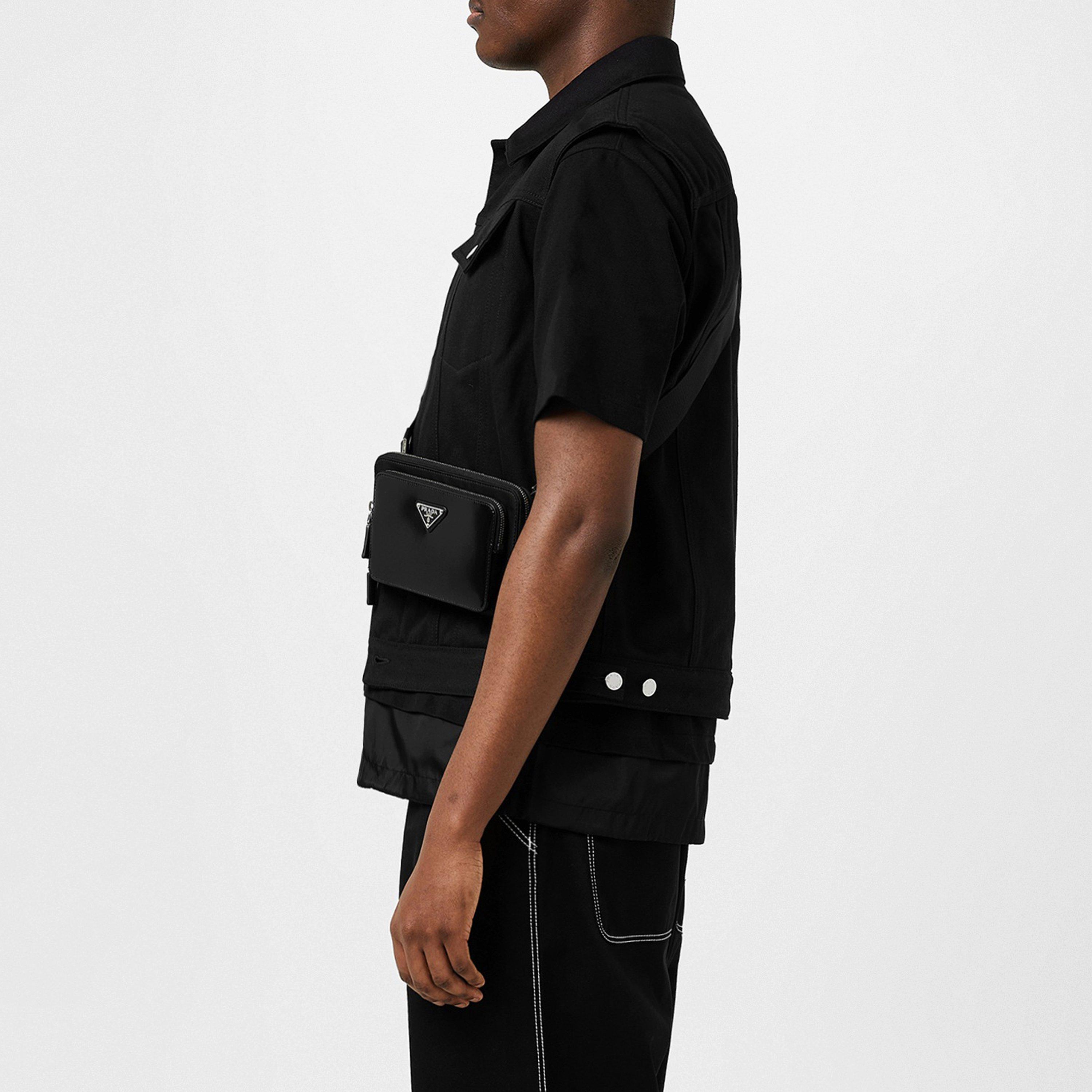 Black - Prada - Men's Bull Cotton Sleeveless Shirt Collar Denim Jacket - 5