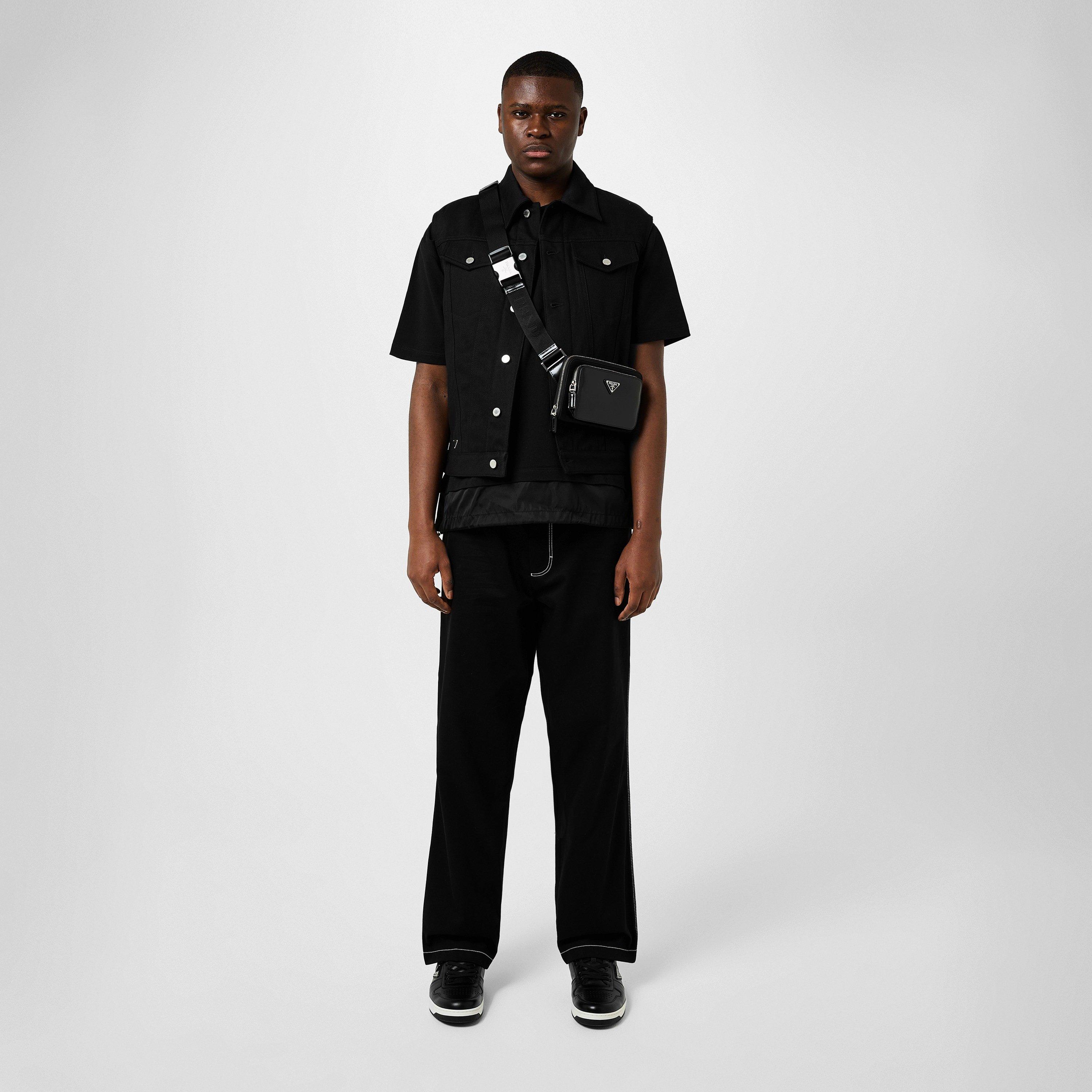 Black - Prada - Men's Bull Cotton Sleeveless Shirt Collar Denim Jacket - 6