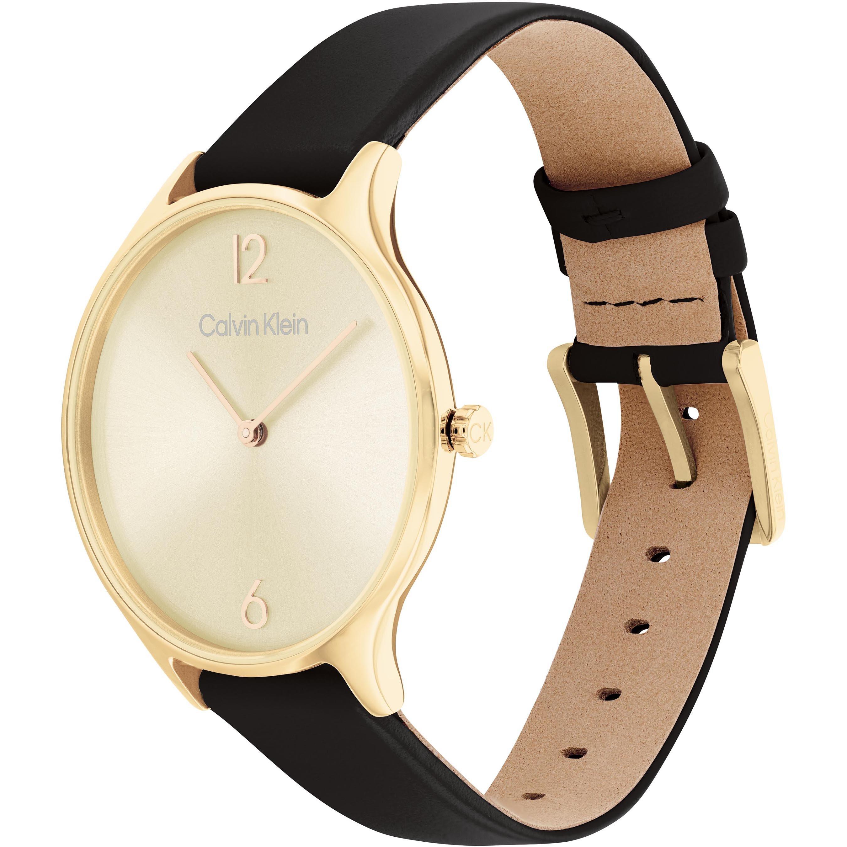 Black/Gold - Calvin Klein - Ladies Calvin Klein Leather Strap Watch - 2