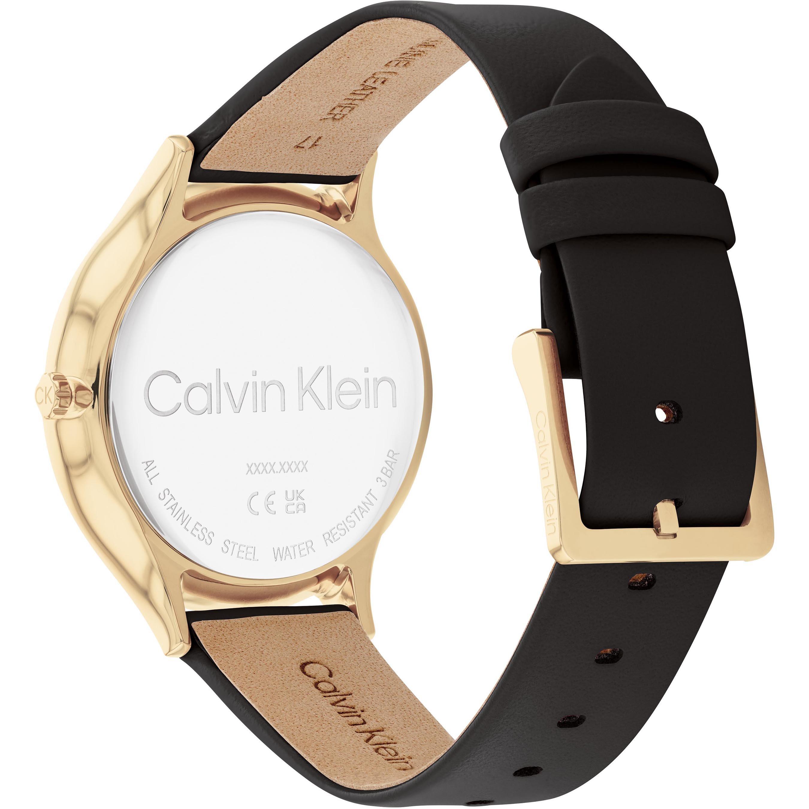 Black/Gold - Calvin Klein - Ladies Calvin Klein Leather Strap Watch - 3