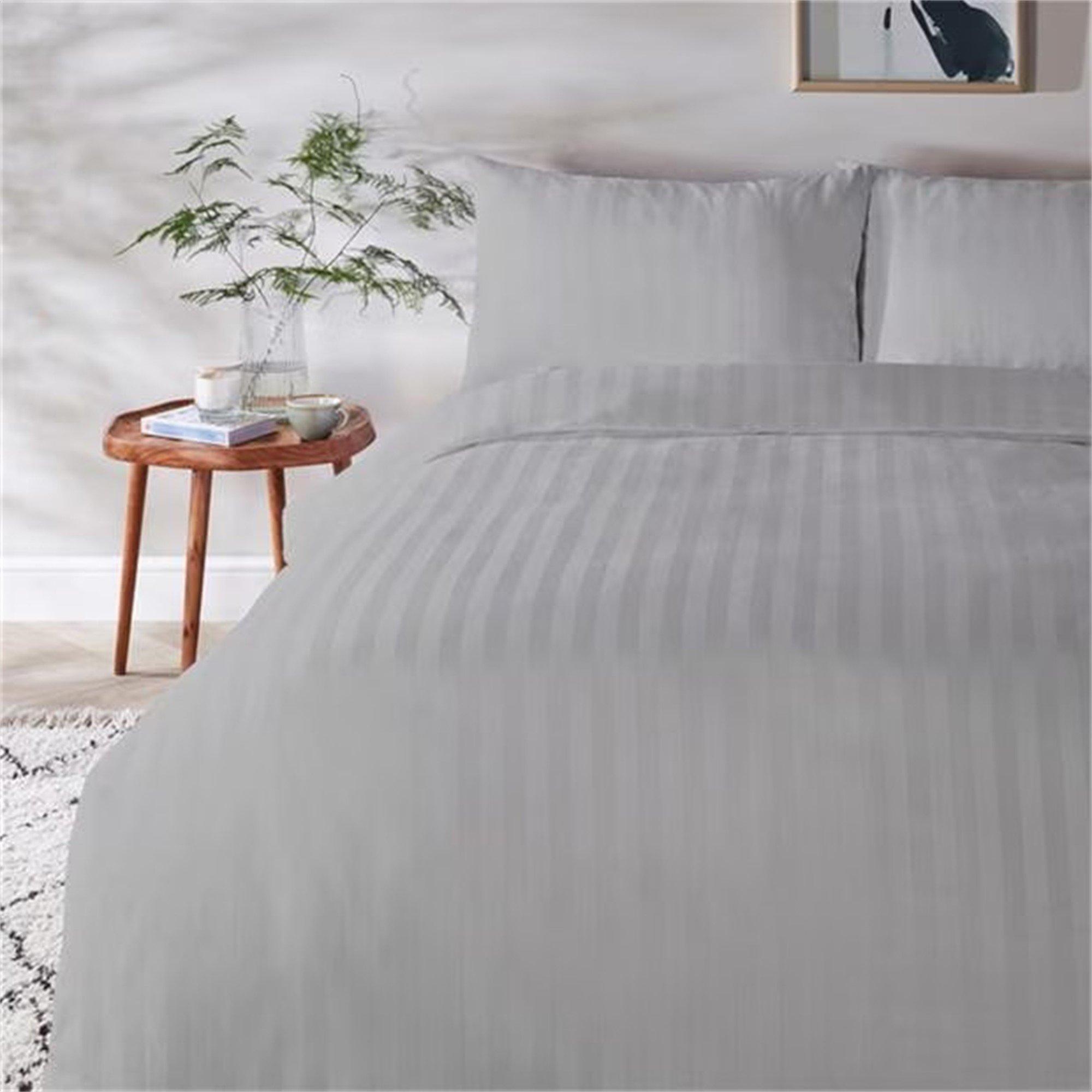 Silver - Homelife - Cotton Stripe Sateen Duvet Set - 1
