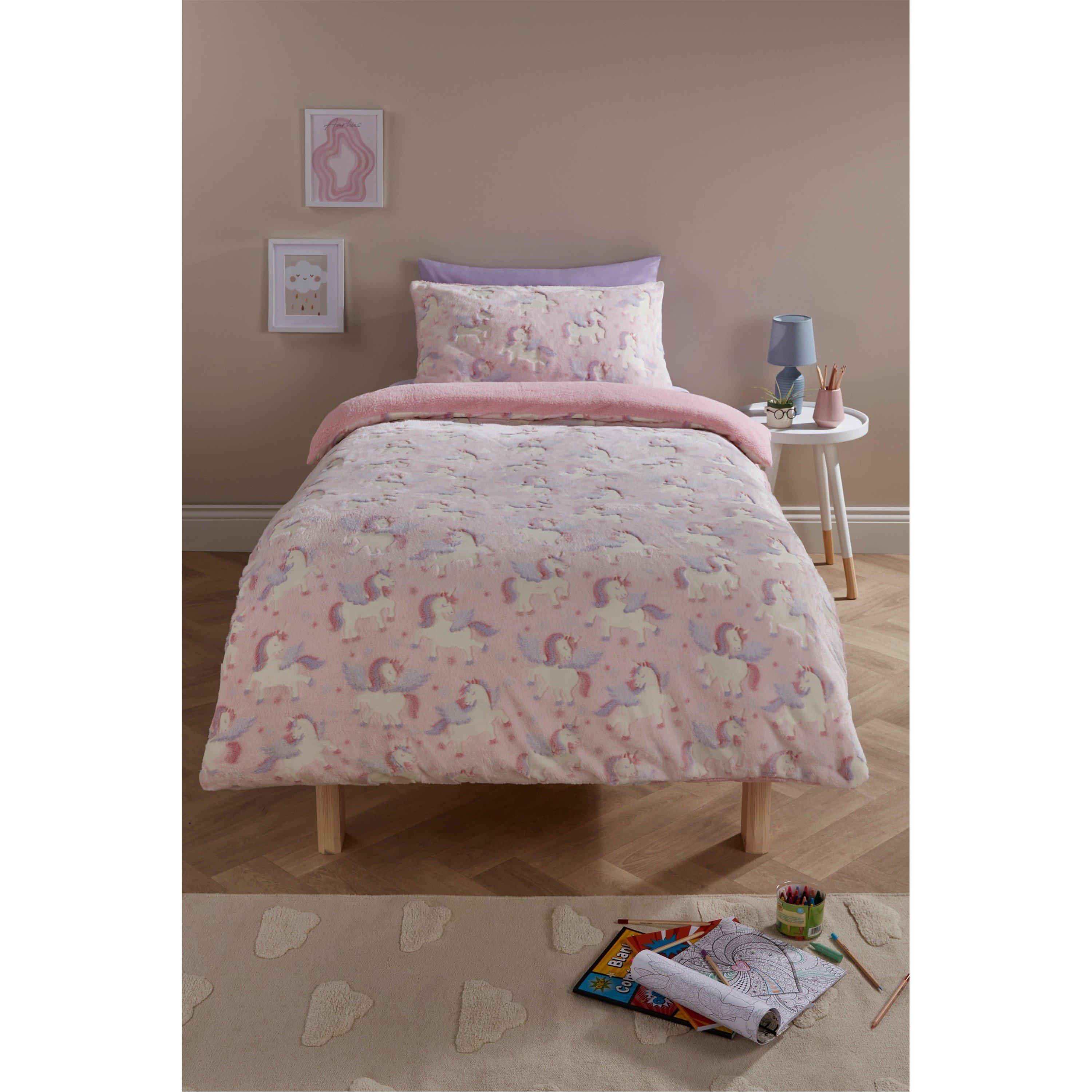 Homelife  Glow In The Dark Teddy Fleece Duvet Set Unicorn - Single