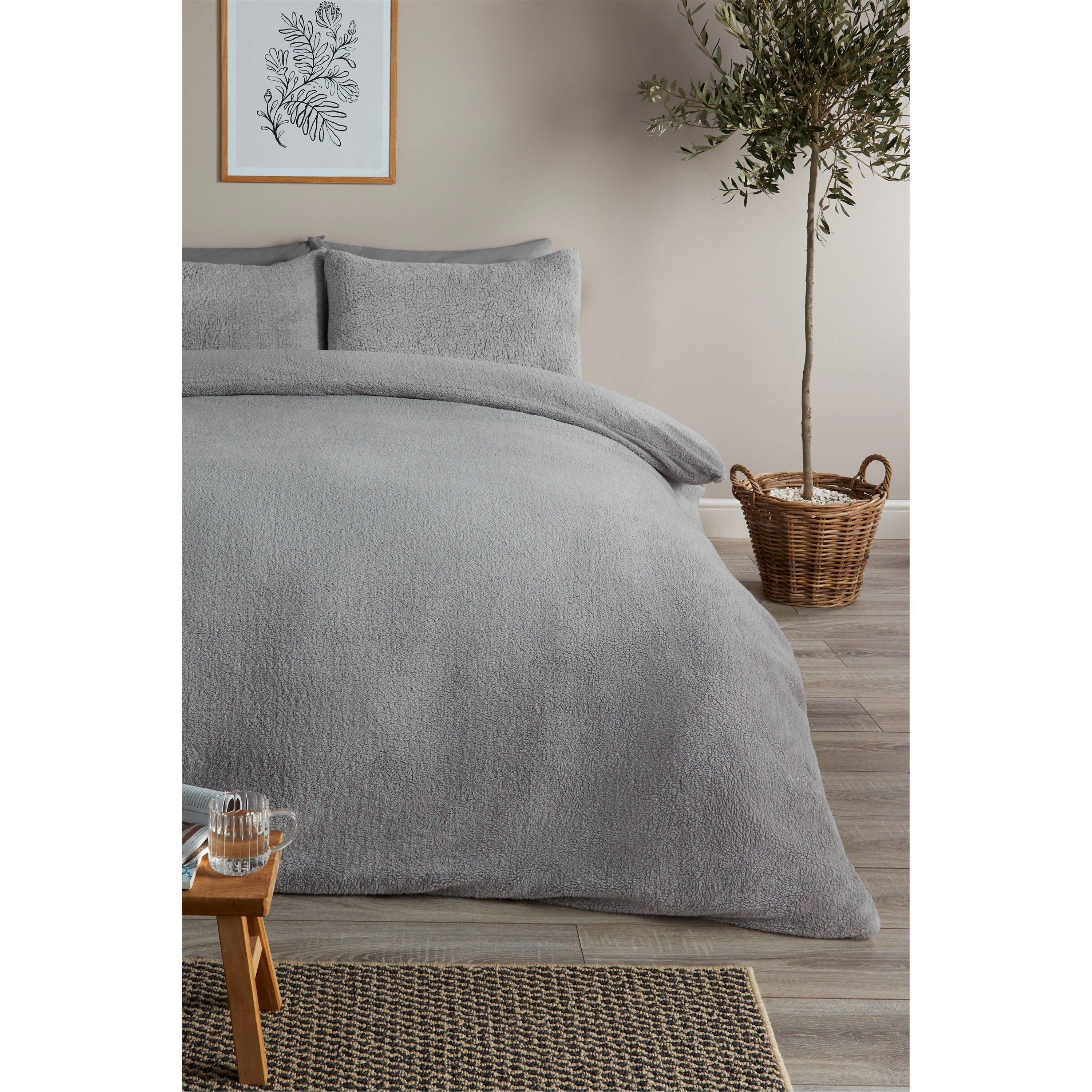 Teddy Bear Fleece Duvet Cover Set - Diamante Shimmer Thermal Bedding, Super Soft Sherpa