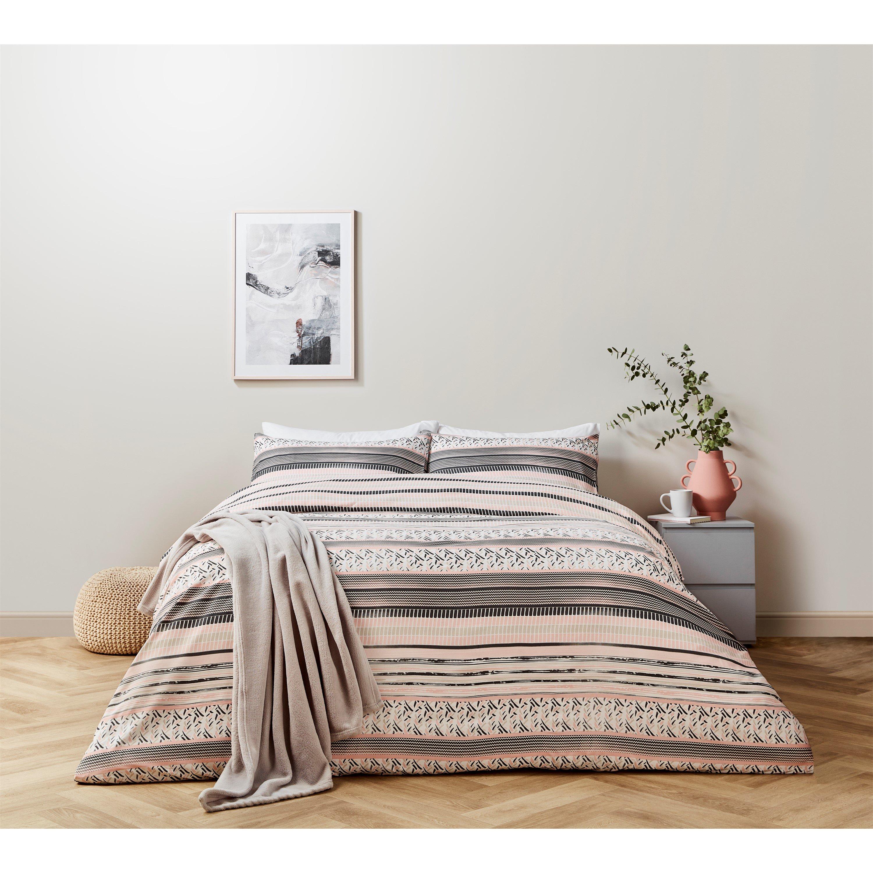 Blush - Homelife - Twin Pack Hayden Banded Duvet Set - 1
