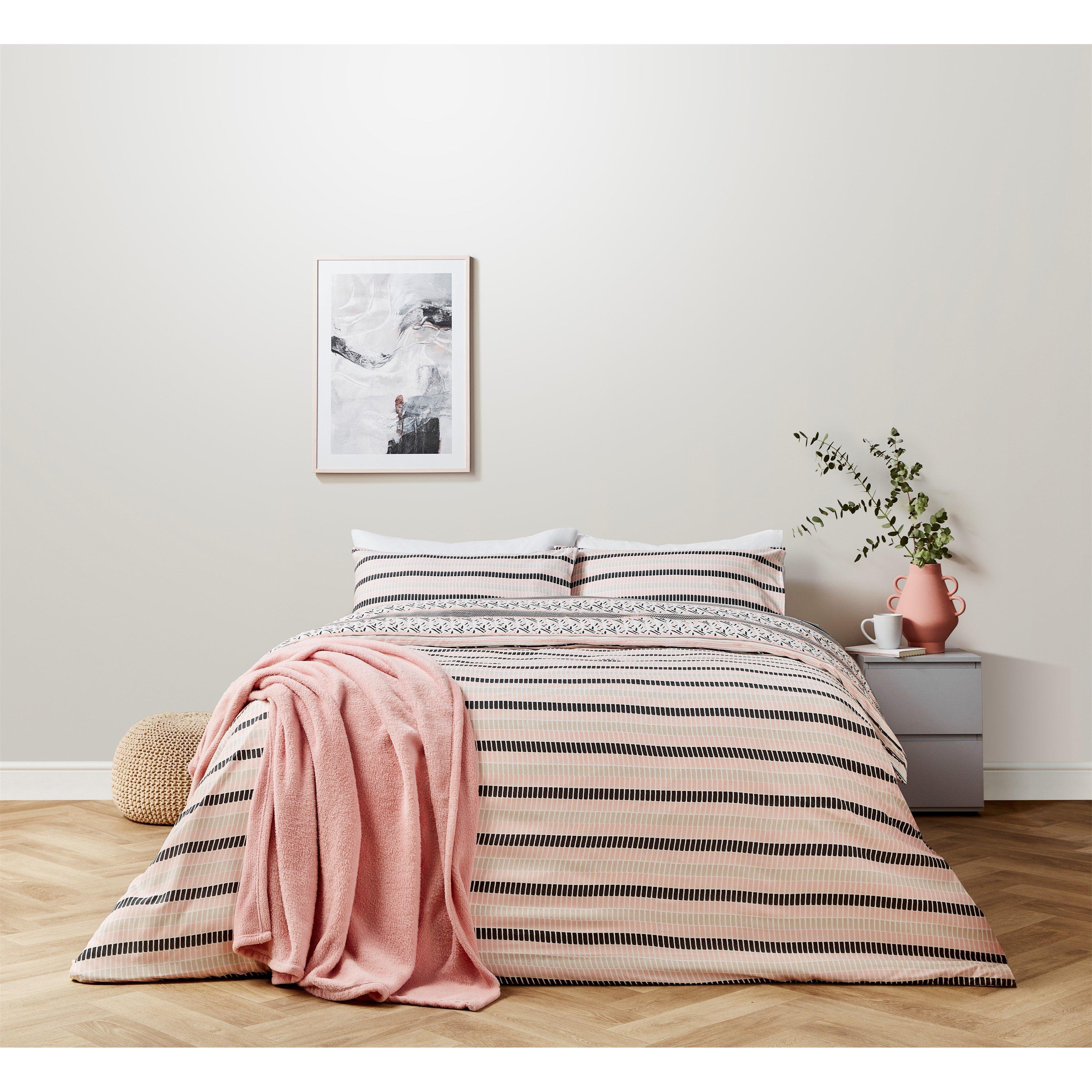 Blush - Homelife - Twin Pack Hayden Banded Duvet Set - 2